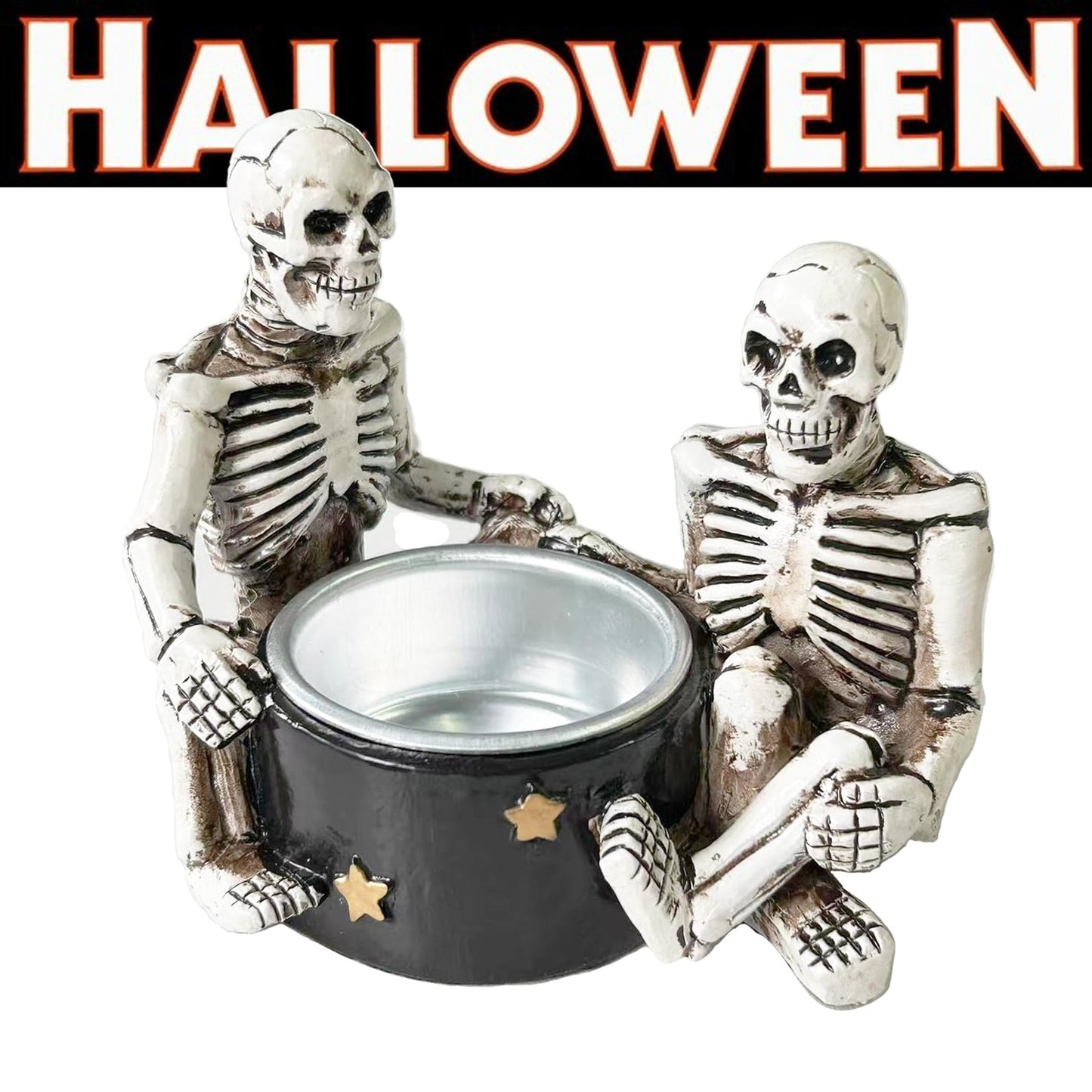 Halloween Skull Tealight Holder Skeleton Skull Gothic Decor Candle Holder Resin Ghost Decor Votive Tea Light Holder for Table Centerpiece Fireplace Party Decorations