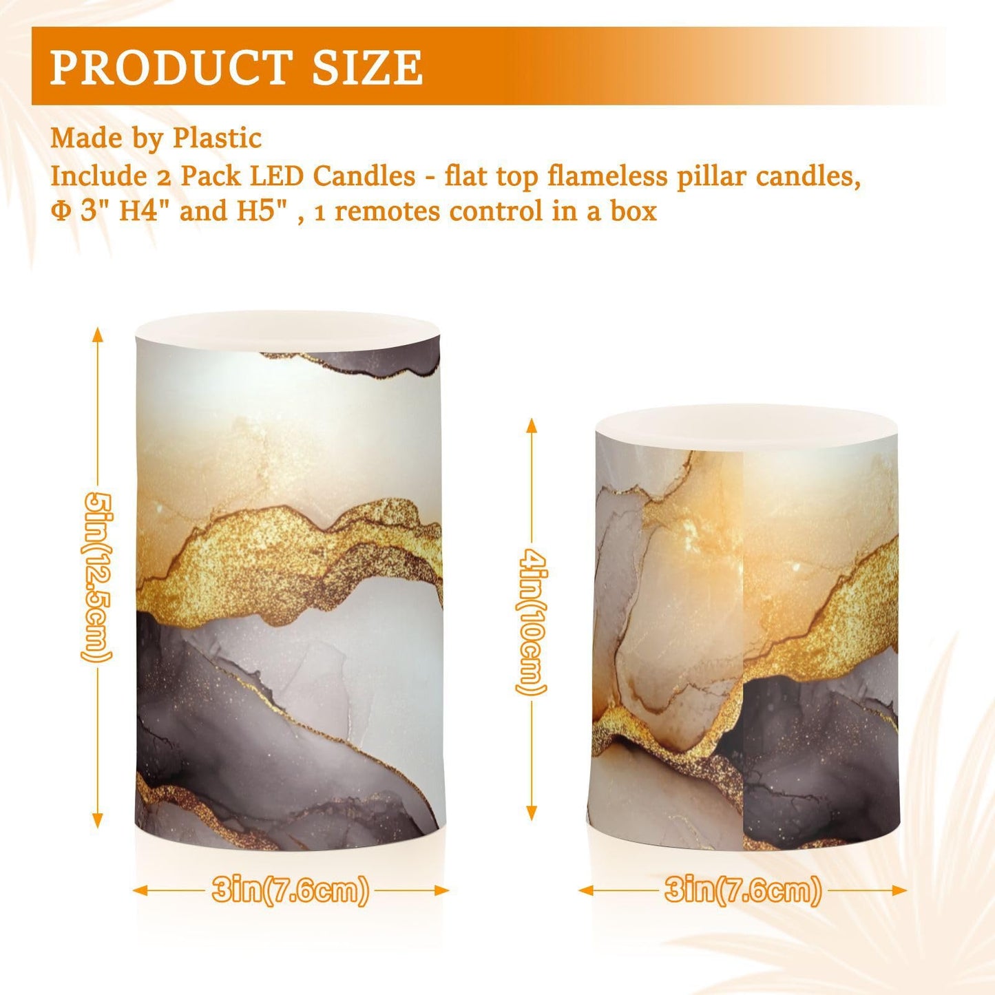 famyily Marble White Brown Flameless Pillar Candle Flameless Candle Lantern with Color Changing for Centerpiece 4" 5" Set of 2