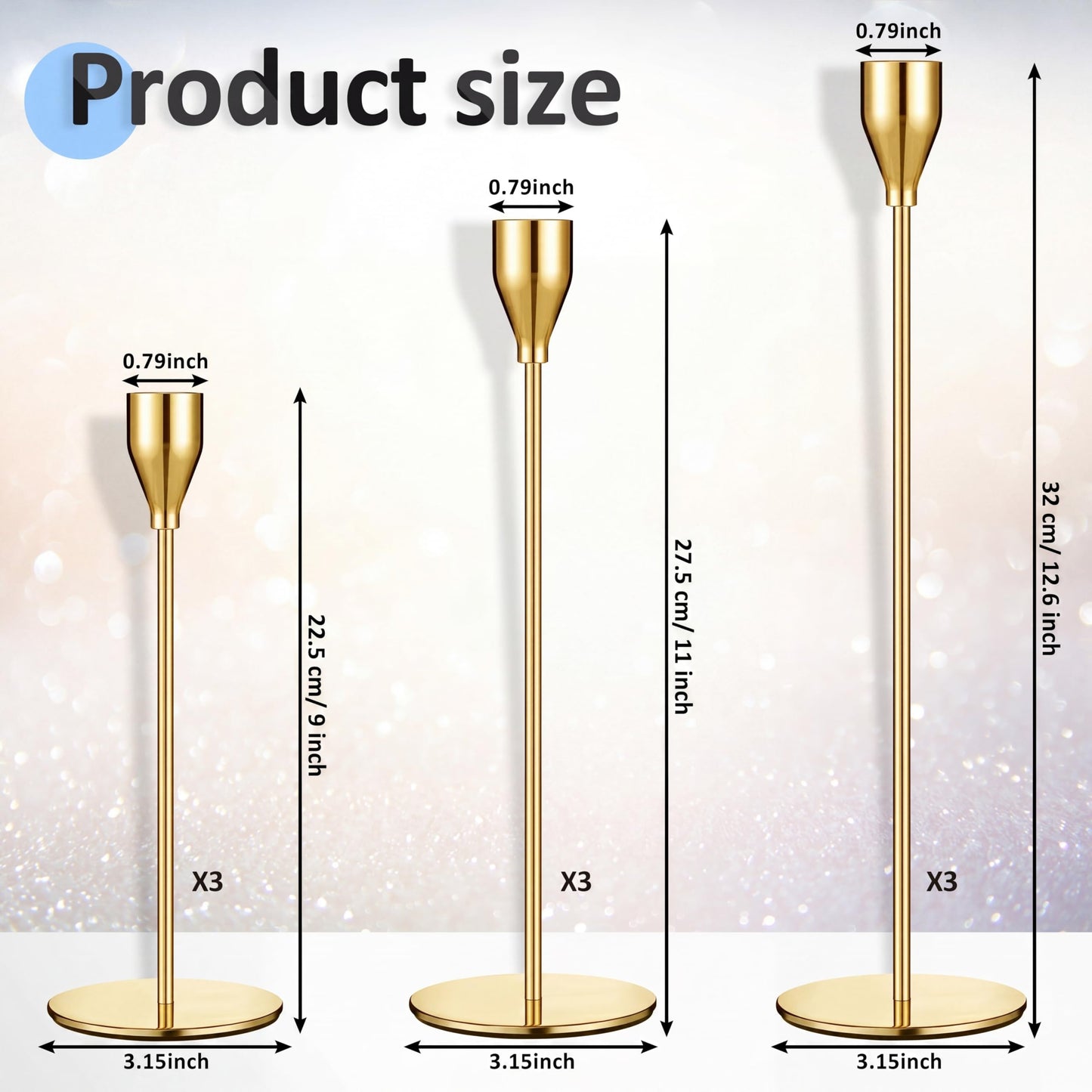 Set of 18 Tall Candlestick Holders Thin Metal Taper Candle Holders for Table Centerpiece Modern Decorative Pillar Candle Sticks Stand for Home Wedding Christmas Decoration(Gold)