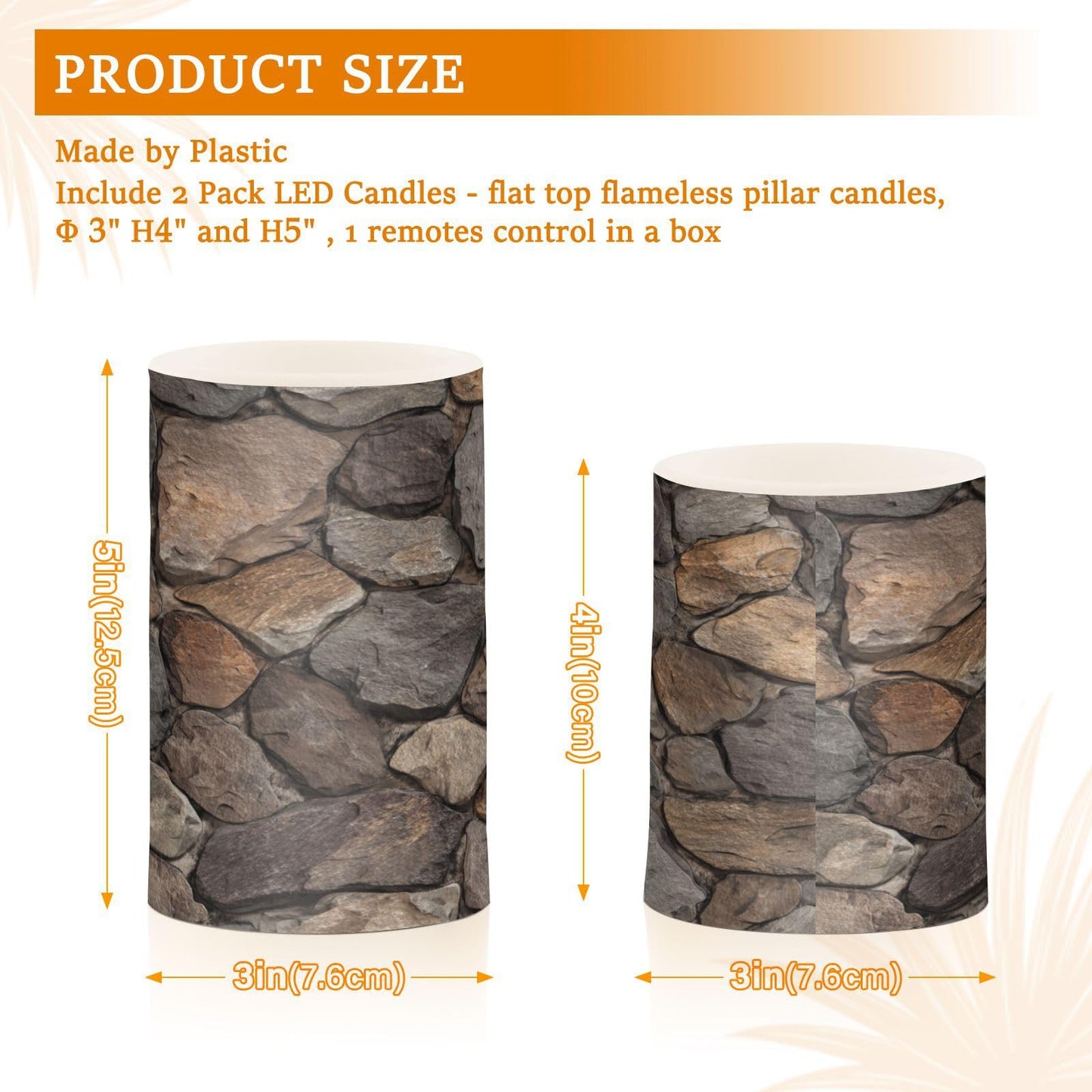 Kigai Rock Prints Flameless Candles with Remote & Timer 2PCS Waterproof LED Flickering Battery Operated Pillar Candle for Indoor Outdoor Holiday Home Decor