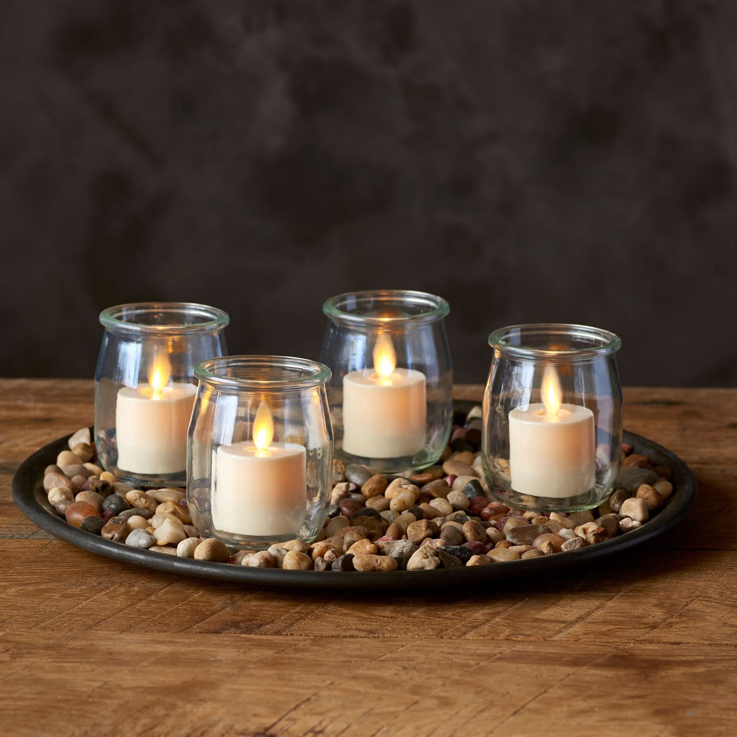 Luminara Flameless Tealights Rechargeable LED Set of 4 1.5" x 2.1", Battery Operated Moving Flame w/USB Charging Base, Indoor Safe Decorative Lights