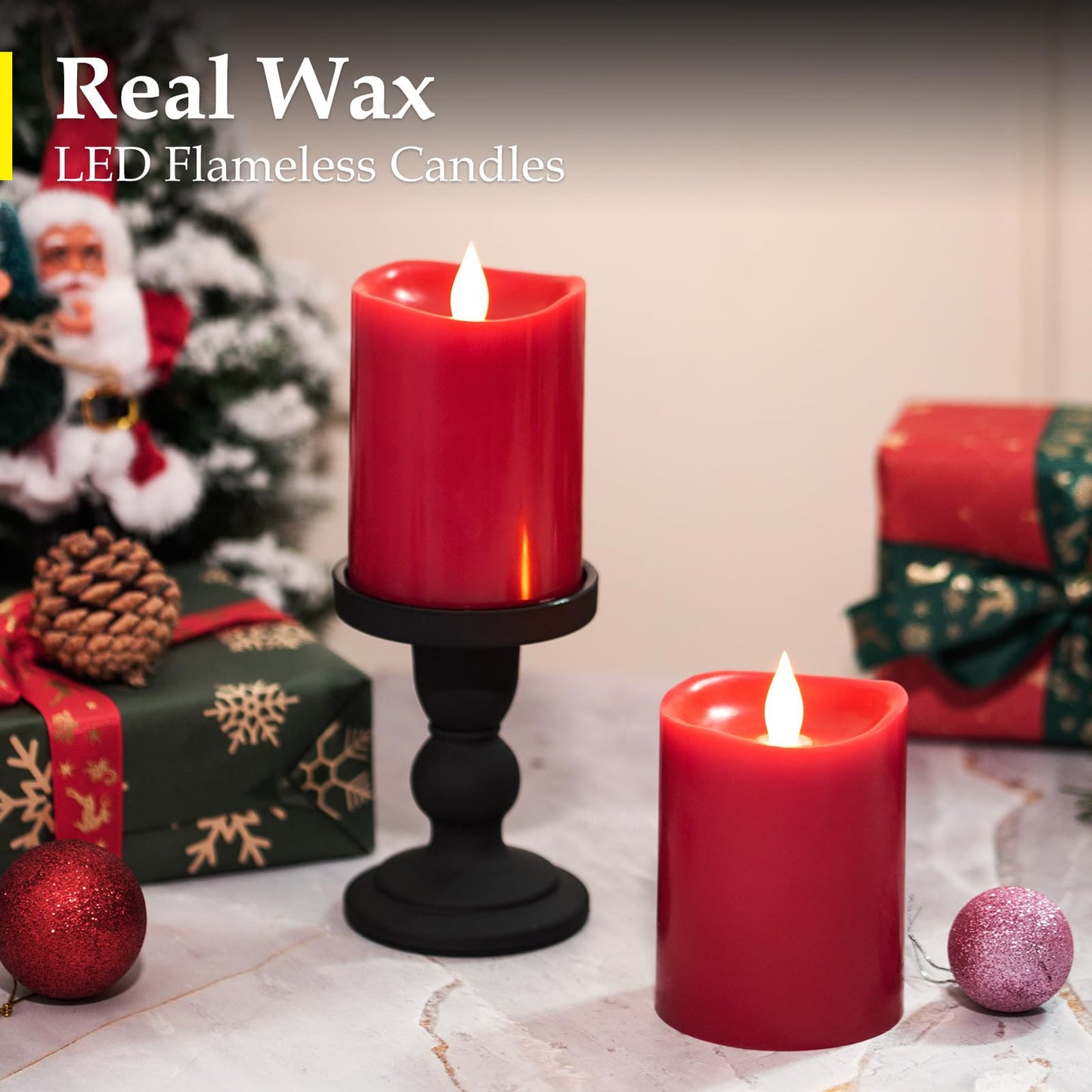 Woocodowe 3" x 4" Red Flameless Candles - LED Pillar with Remote, Timer, Flickering, 600+ Hour Battery Life, Ideal for Christmas, Halloween, and Indoor Decor (Red, 3"*4"-2pcs)