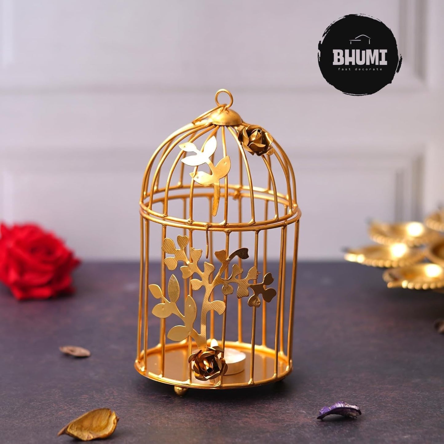 Gold Plated Colour tealight Candle Holder with Flower Vine- Diwali Candle Holder- Diwali Decorations Items for Home Decor Visit The Webelkart Store (1 pcs)