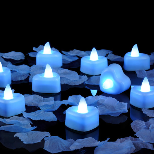 Amagic 1000 Pieces Light Blue Artificial Rose Petals with 12 Light Blue LED Tea Lights, Rose Petals and Candles Set for Proposal, Anniversary, Romantic Night, Wedding Decor