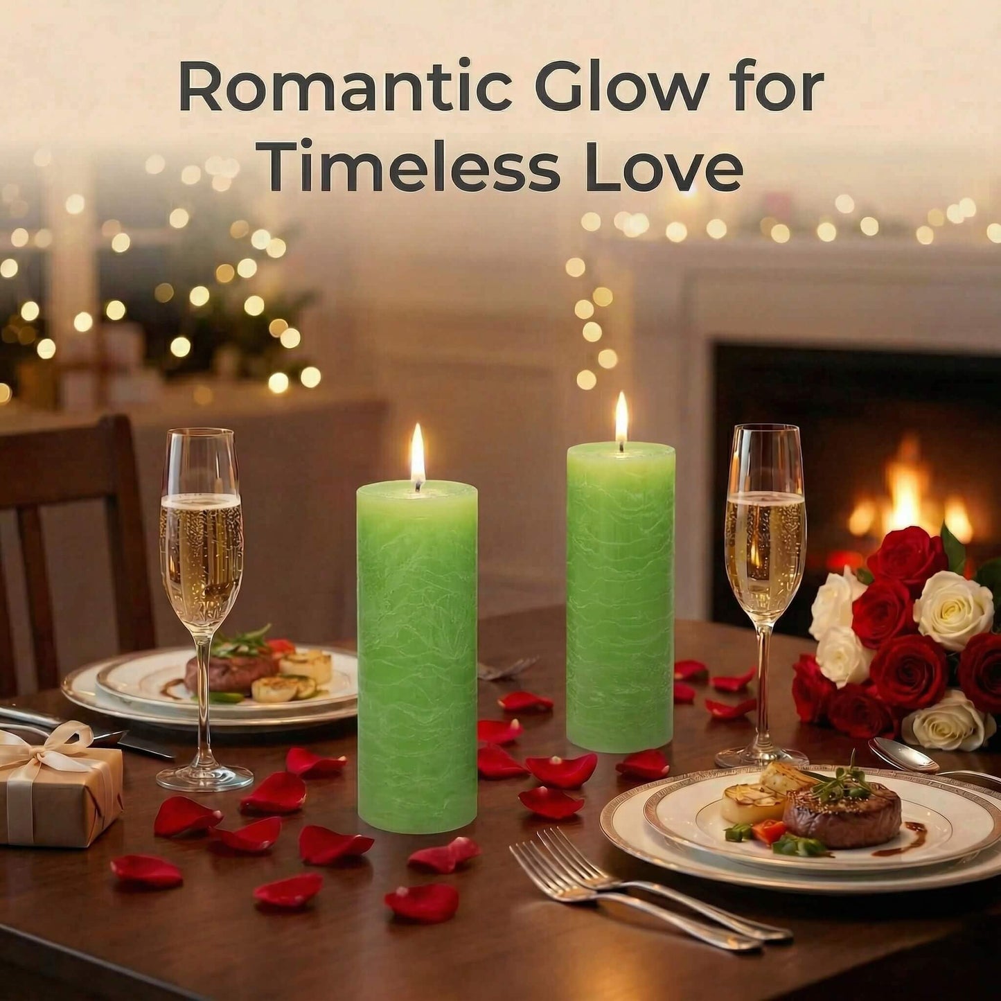 Richland Set of 3 Pillar Candles 3" x 6" Unscented (Green Rustic) for Weddings Home Holidays Relaxation Spa Church