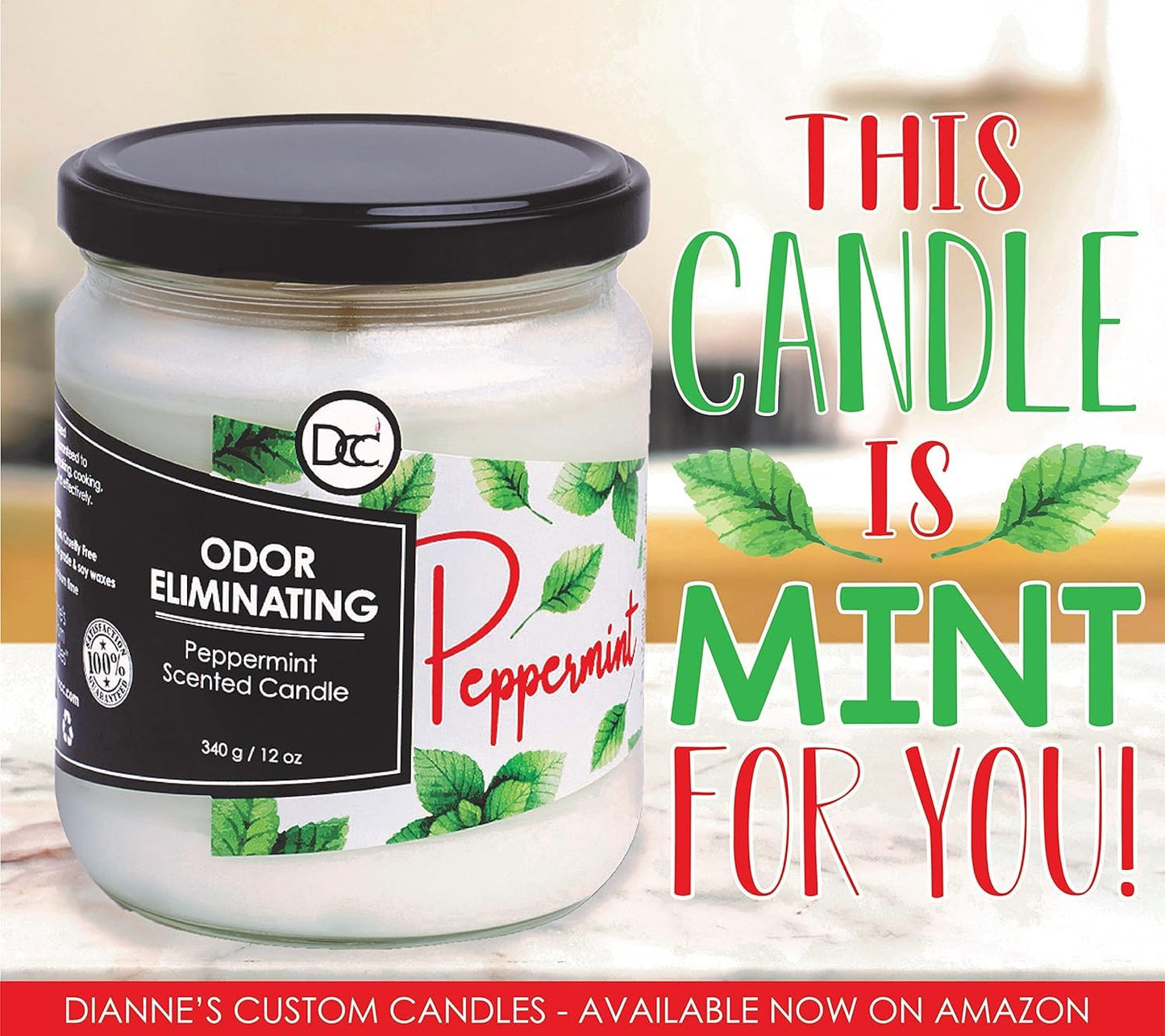Peppermint Two Pack Odor Eliminating Highly Fragranced Candle - Eliminates 95% of Pet, Smoke, Food, and Other Smells Quickly - Up to 80 Hour Burn time - 12 Ounce Premium Soy Blend
