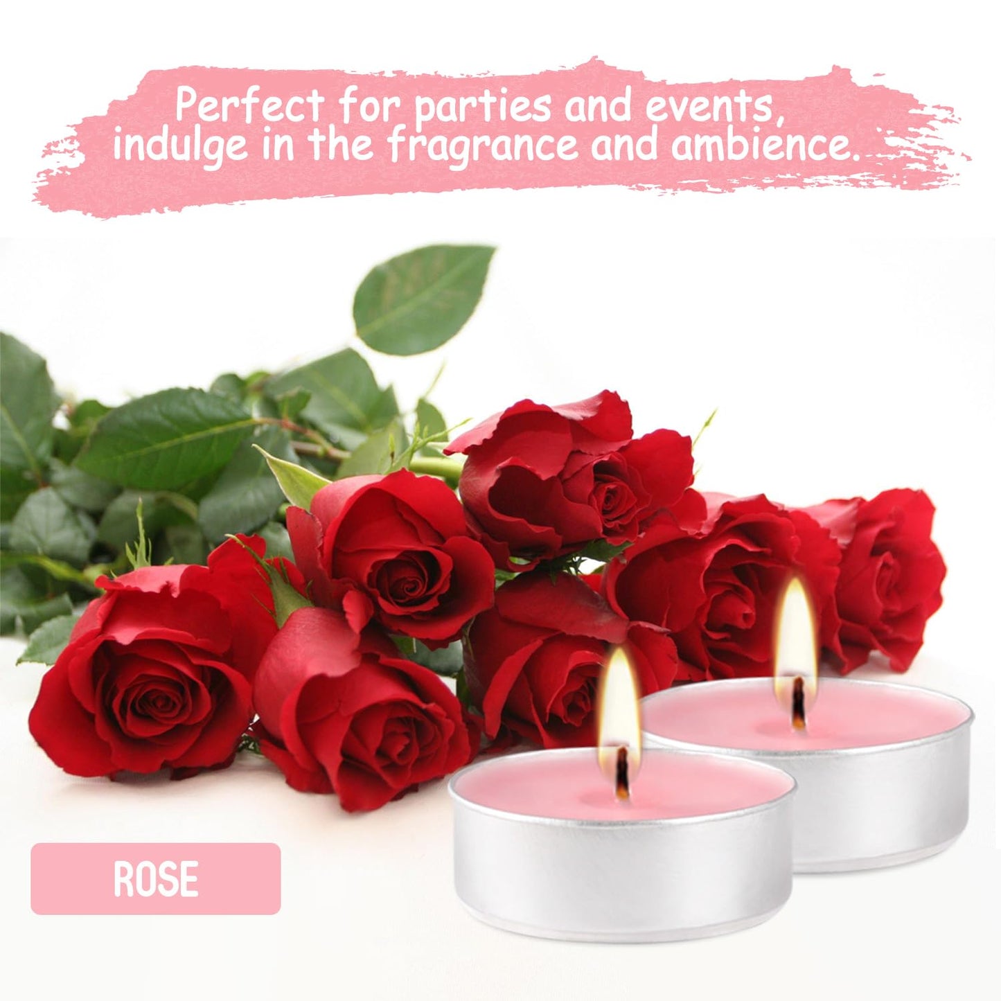 Pink Rose Scented Tealight Candles -Giant 100 Pack Votive Candles Bulk - Smokeless Tea Light Candle Gift Set for Valentine's Day,Holiday, Wedding and Home - 4 Hour