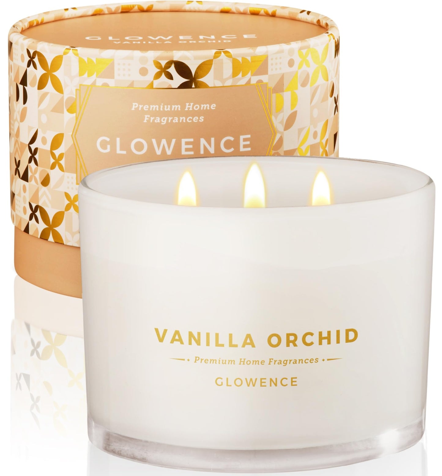 Glowence Luxury Vanilla Scented Candle - Large 3 Wick Jar Candle - Elegant Gift for Women & Men - 100% Natural Soy Wax - Up to 40 Hours Burning Time - Housewarming Aromatherapy Candle for Home
