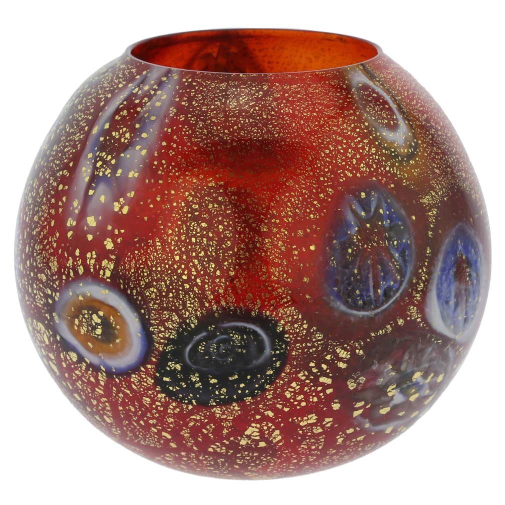 GlassOfVenice Murano Glass Millefiori Votive Candle Holder - Red