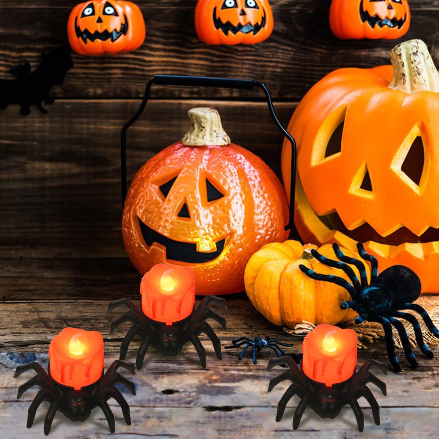 Lasumora Halloween Decorations Tea Lights Candles with 6H Timer, 6 PCS Φ 1.6" H 1.6" Battery Operated Halloween Candles Flameless LED Candle Holders Flickering Table Party Halloween Decor Indoor