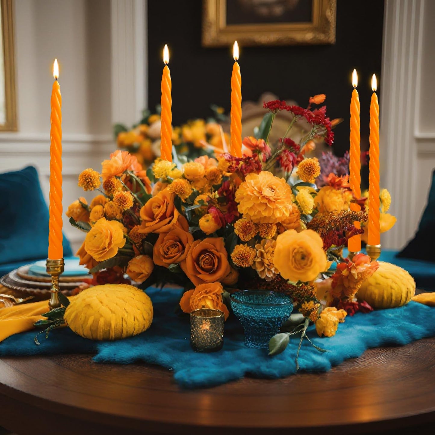 10 Inch Orange Twisted Taper Candles Set for Fall, 12 Pack Unscented Candlesticks, Dripelss Thin Tapered Candles for Halloween Harvest Thanksgiving Party Decoration