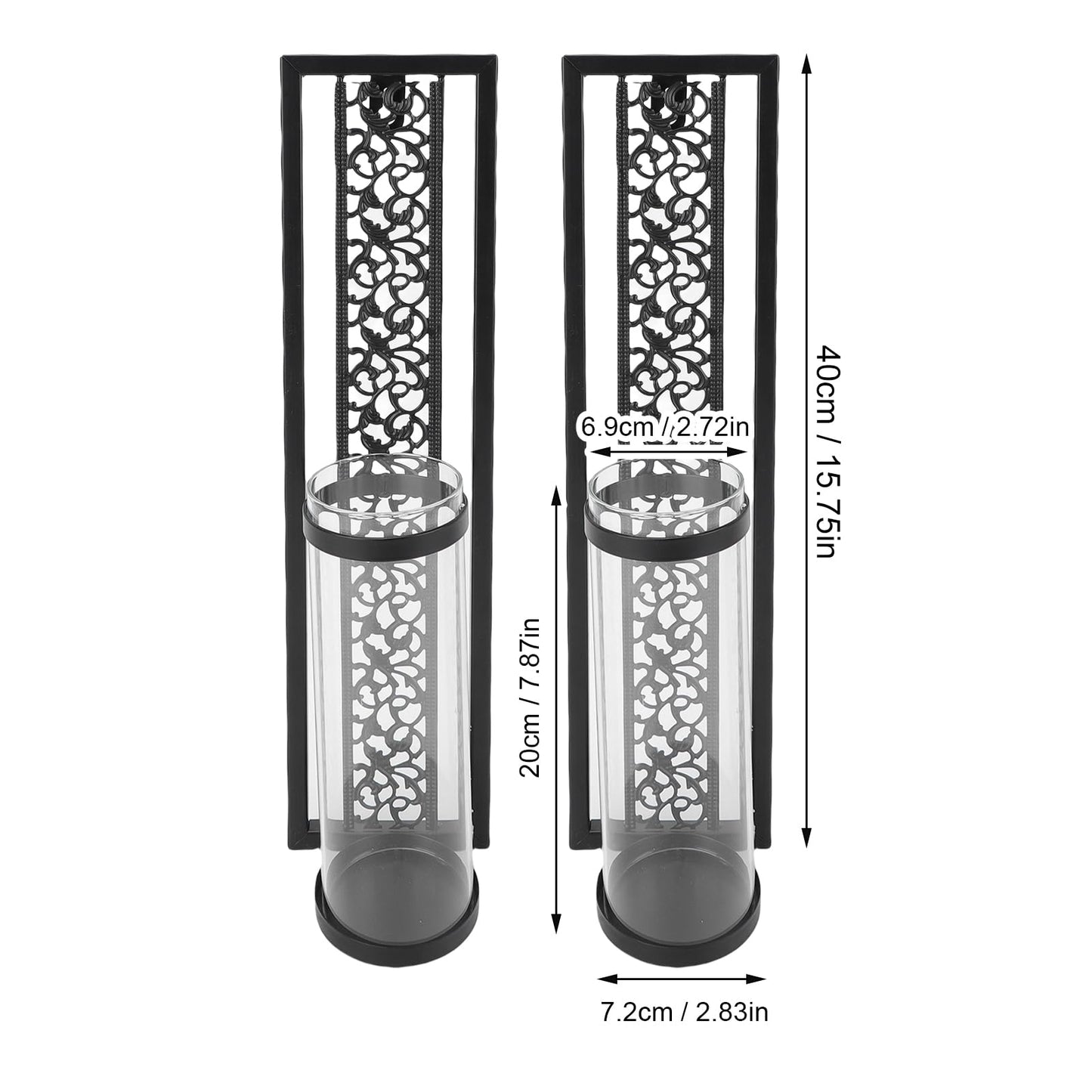 YUEHISY 2pcs Wall Candle Sconces, Wall Mounted Holders with Transparent Glass, Easy Installation, for Living Room Bedroom Bathroom Decor (Black)