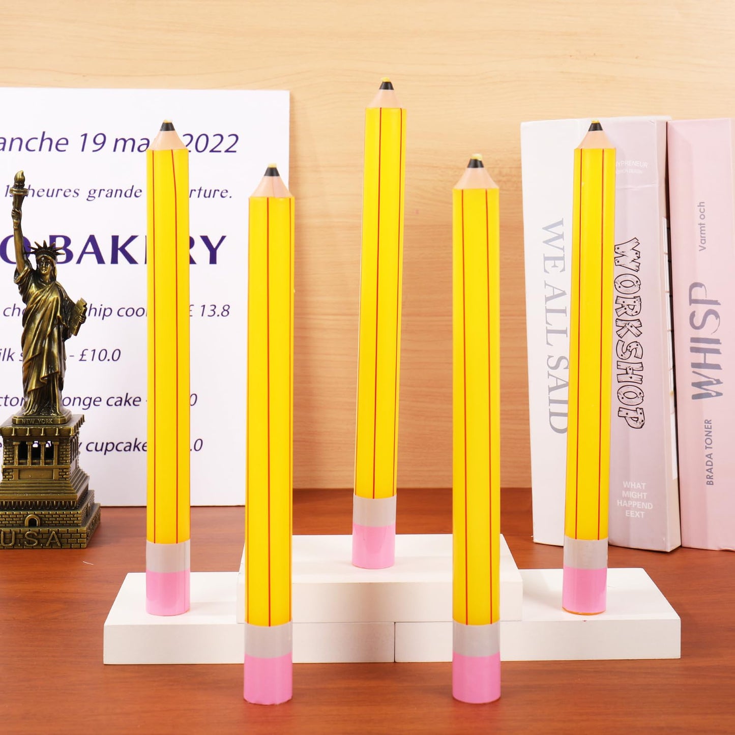 JarThenaAMCS 8Pcs Pencil Taper Candles 10 Inch Cute Pencil Unscented Candle Sticks for Back to School Classroom Home Party Table Decor