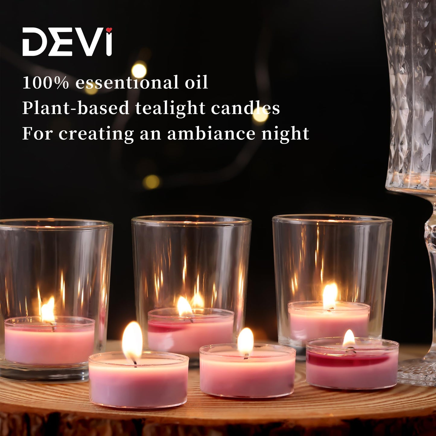 DEVI Eucalyptus & Lavender Highly Scented Tea Lights Candles 48 Pack, 5-6 Hours Natural Palm Tea Candles for Home Scented, Small Votives with Essential Oils for Home Aromatherapy,Mother‘s Day Gift