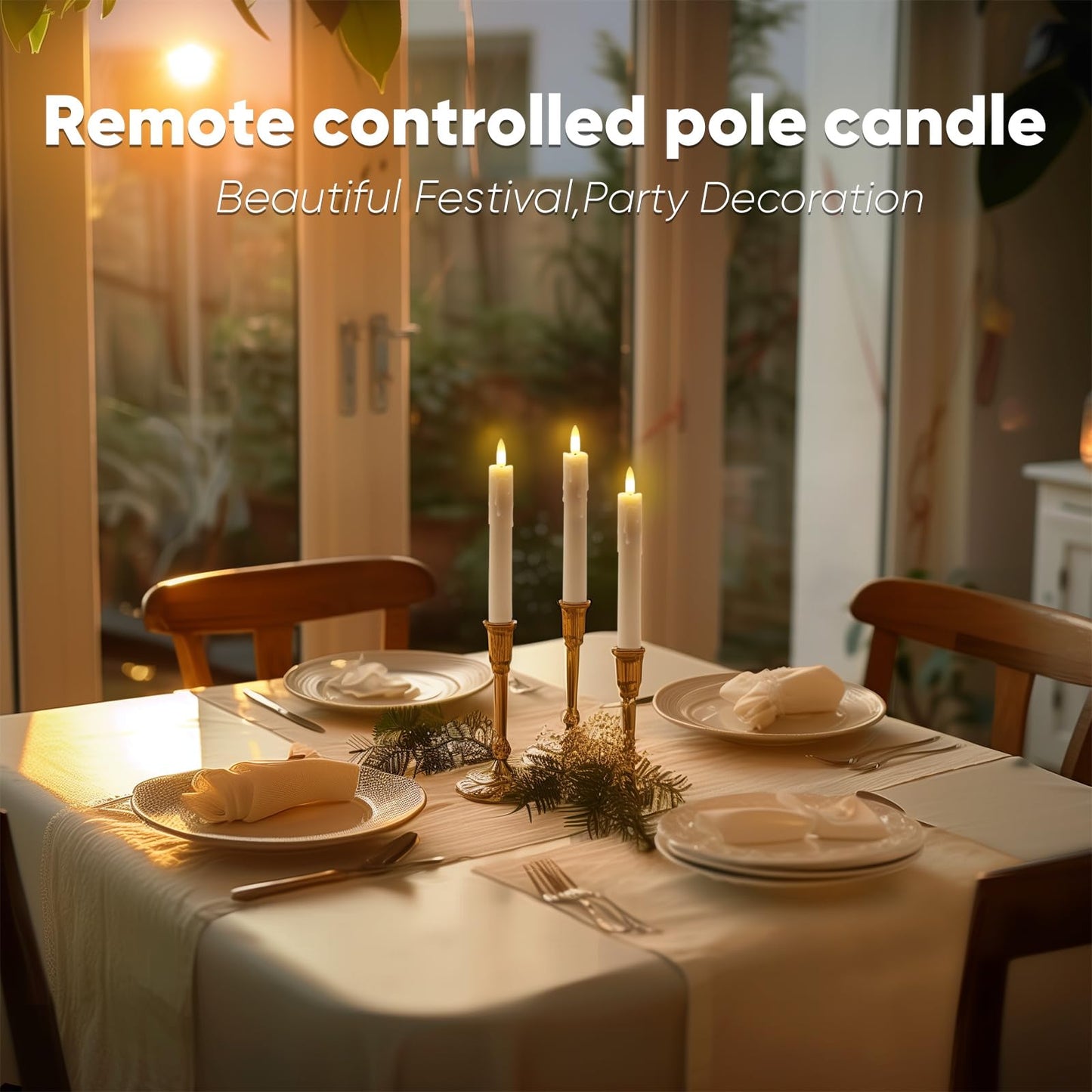 Homemory 7 Inches Flameless Taper Candles with Remote Timer, Short Led Candlesticks with 3D Flickering Light, Battery Operated Candles with Lifelike Flame for Wedding Home Xmas Decor, White, 12 Pcs