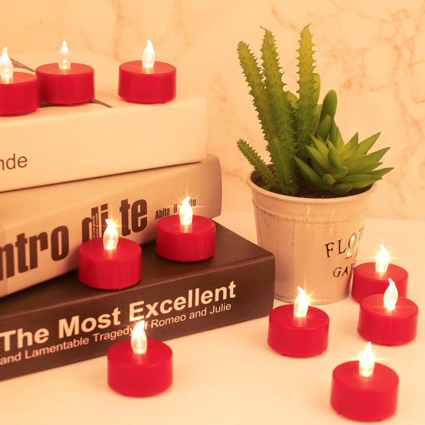 Hanzim LED Tea Lights Candles- 50PACK Red Flameless Candles Realistic and Bright Flickering Long Lasting 200Hours for Holiday Celebration,Party, Home Decoration,Battery Operated
