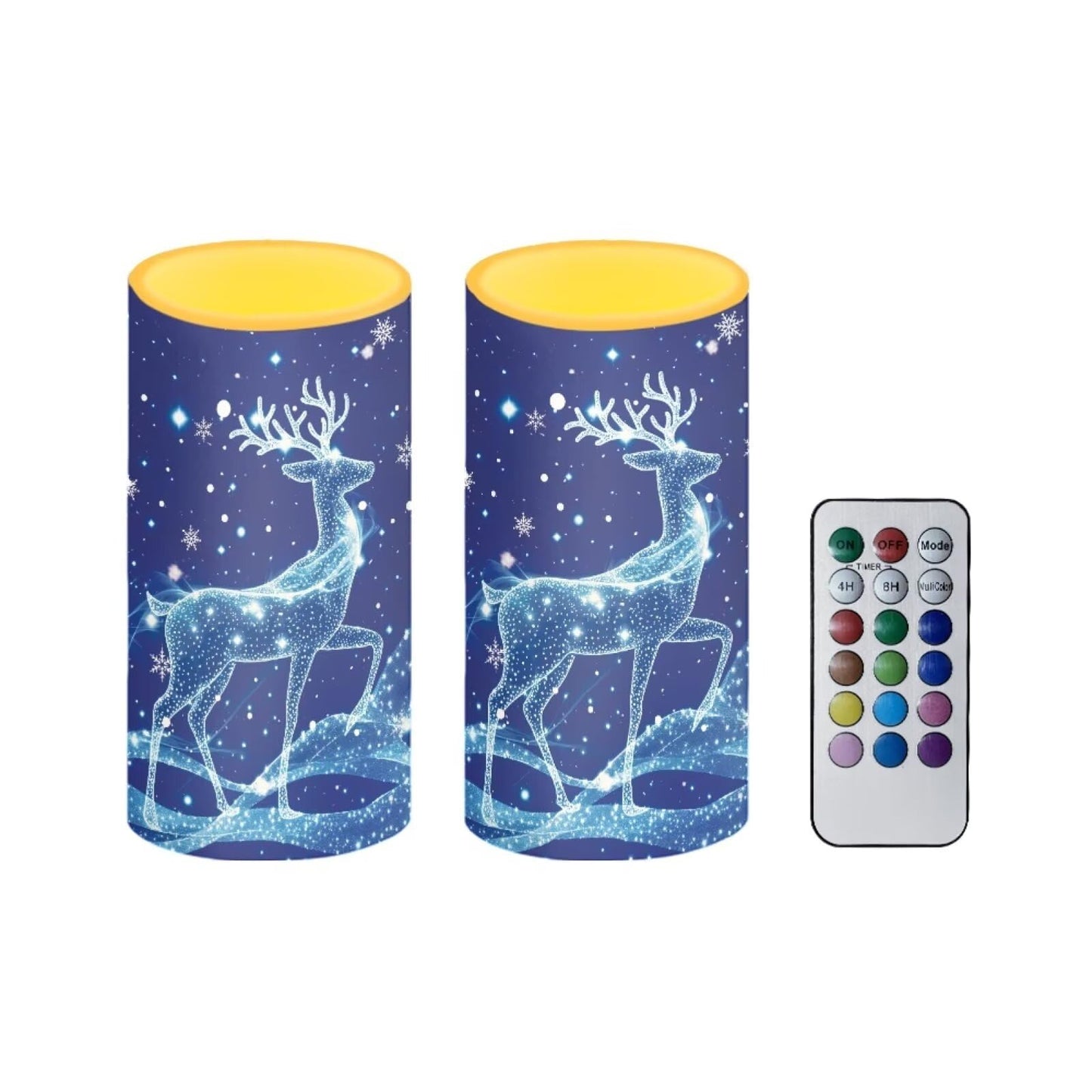 Luarisgur Christmas Bedroom Decor LED Candles with Remote Deer Patterns Flameless Pillar Candles Battery Operated with 18-Key Remote Timer for Home Indoor Room Decor Xmas Table Decorations