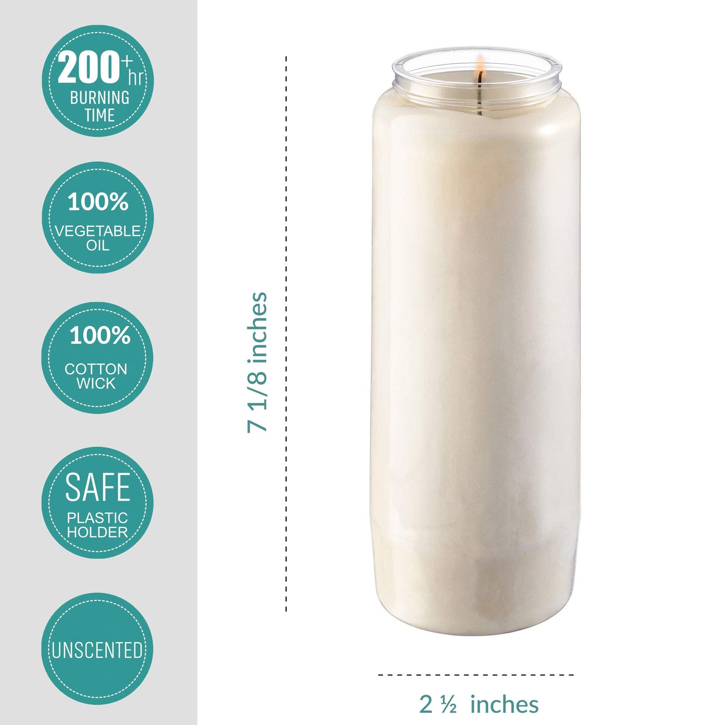 Tribello 9 Day Candles, 3 Pack - 7' White Pillar Candles for Memorial, Prayer, Party Decor, and Emergency Use - Unscented, Slow Burning 100% Vegetable Wax in Plastic Jar