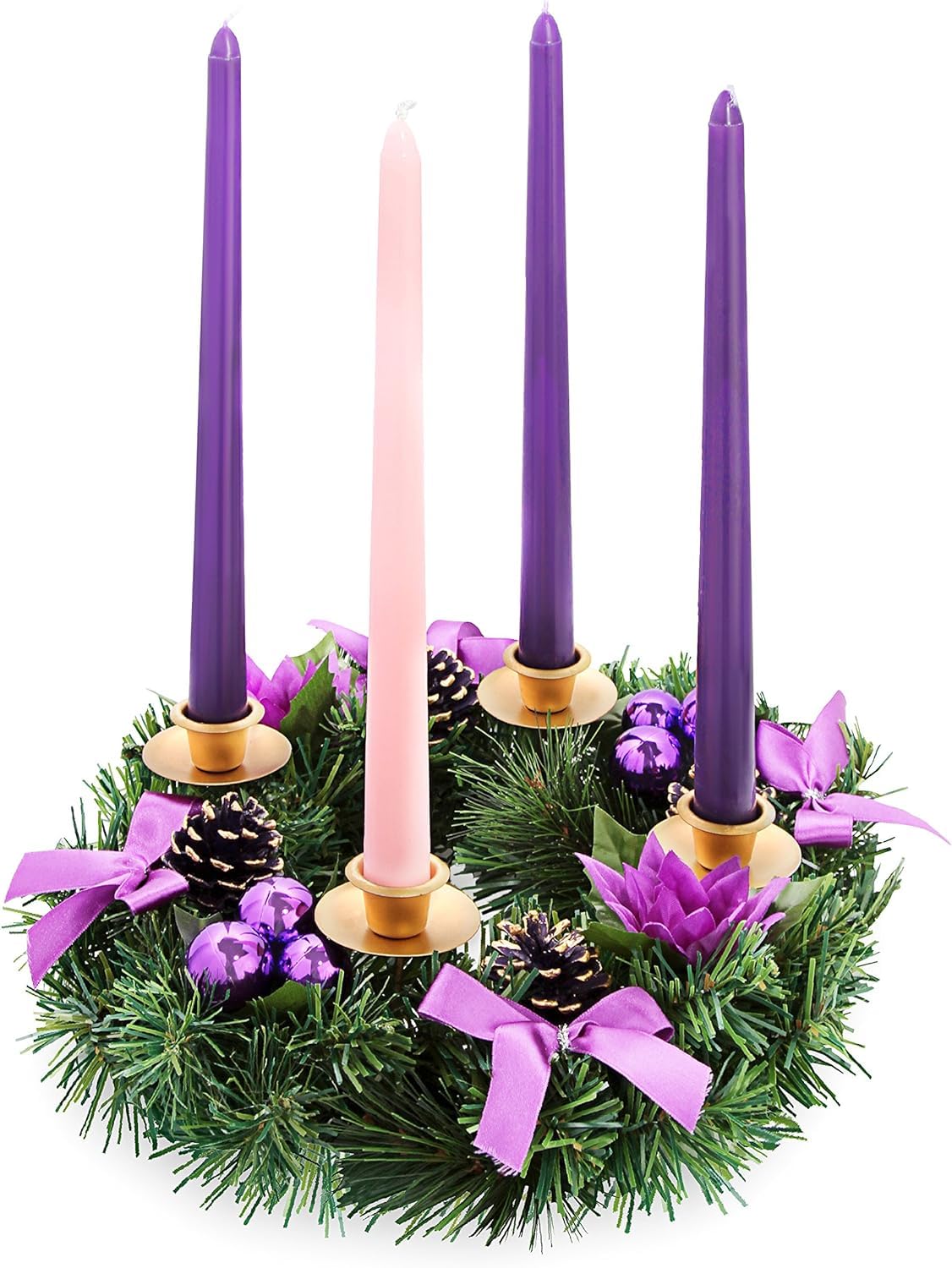 Topsics Advent Taper Candles, 12 Pack Christmas Advent Candles Set, Taper Candles for Seasonal Celebration - 9 Purple and 3 Pink