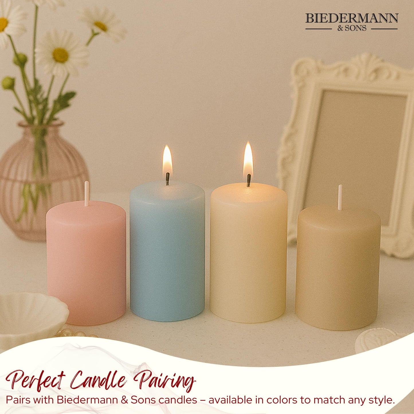 Biedermann & Sons Washed Wooden Pillar Candle Holder, White, 10 Inch Tall, Fits Up to 3 Inch Pillar Candles, Decorative Candle Pedestal for Shelves and Centerpieces