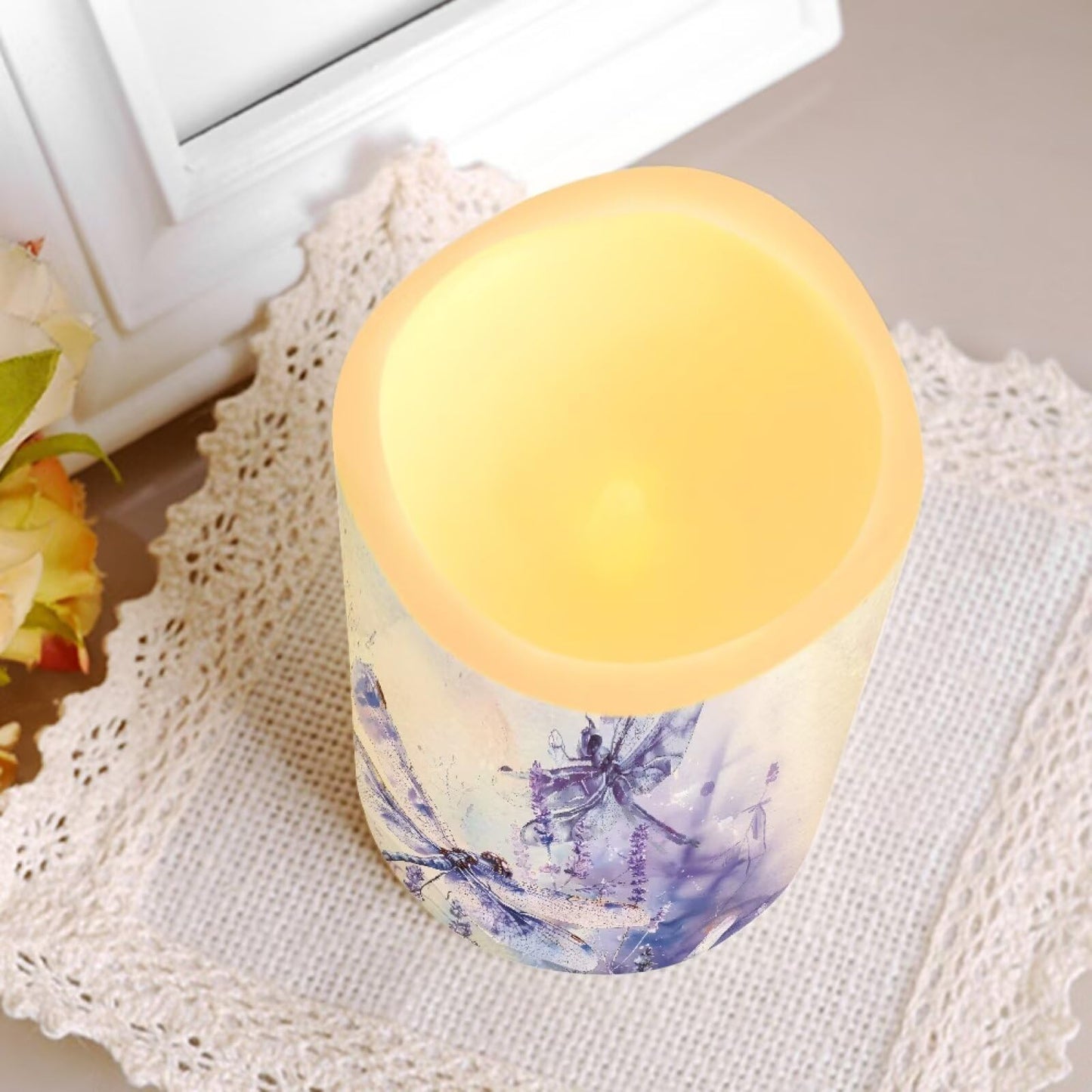 Cozeyat Purple Floral Holiday Season Flameless Candles 4 Pack Battery Operated LED Pillar Candles with Remote Timer Flickering Waterproof for Indoor Outdoor Decor