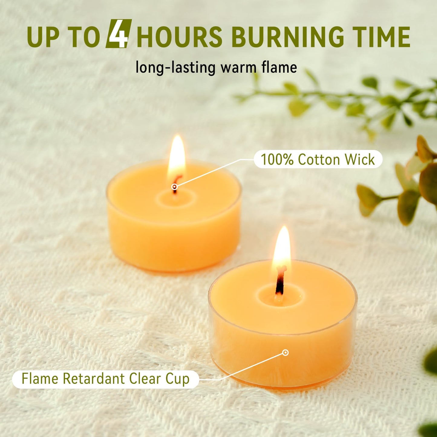 24-Pack Beeswax Tealight Candles, 4 Hours Long Burning Time, Unscented Smokeless Natural Beeswax Tea Light Candle, Relax Prayer Celebration Party