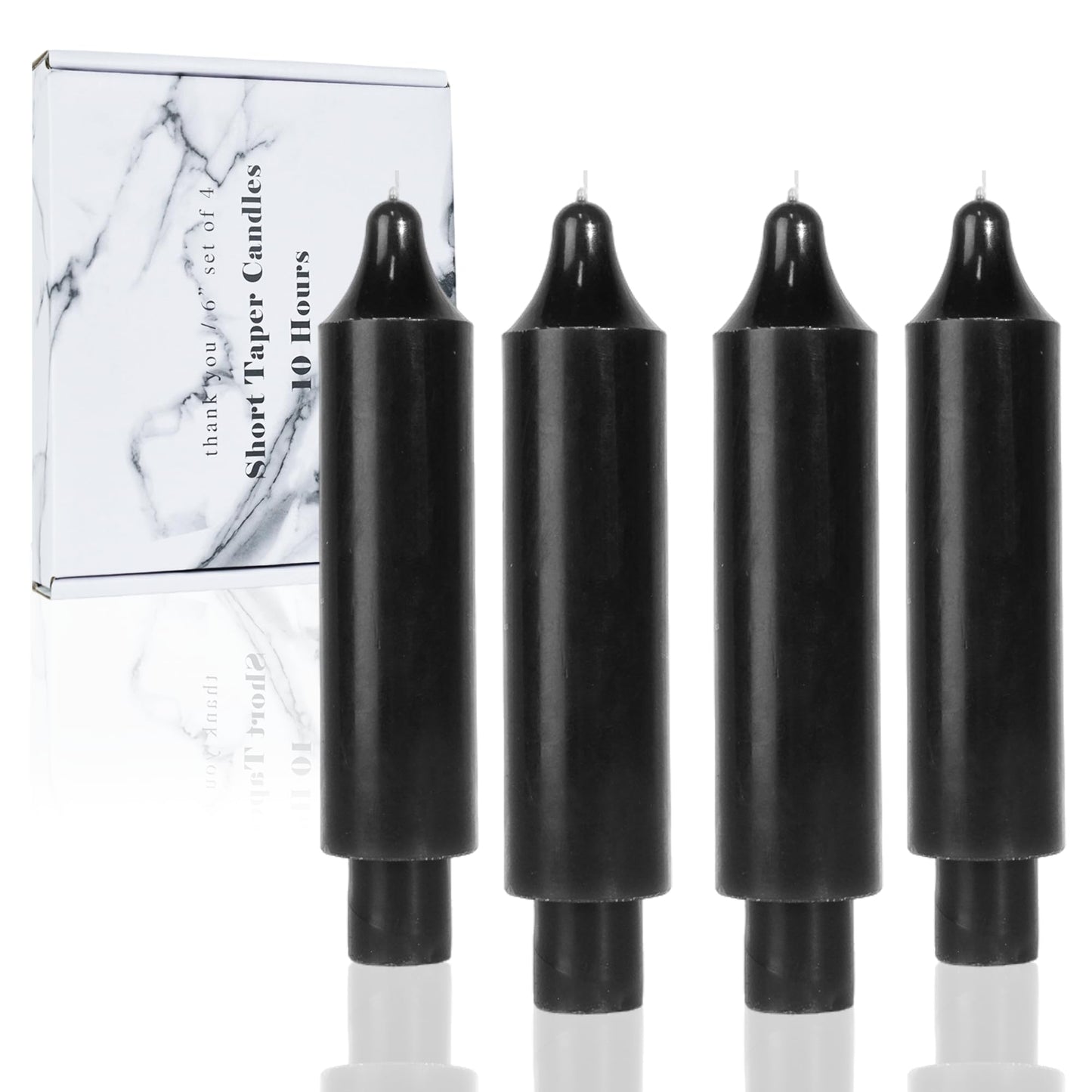 LPUSA Black Short Taper Candles 6 inch Candle Sticks Unscented Dinner Candle Dripless for Home Decor,Set of 4
