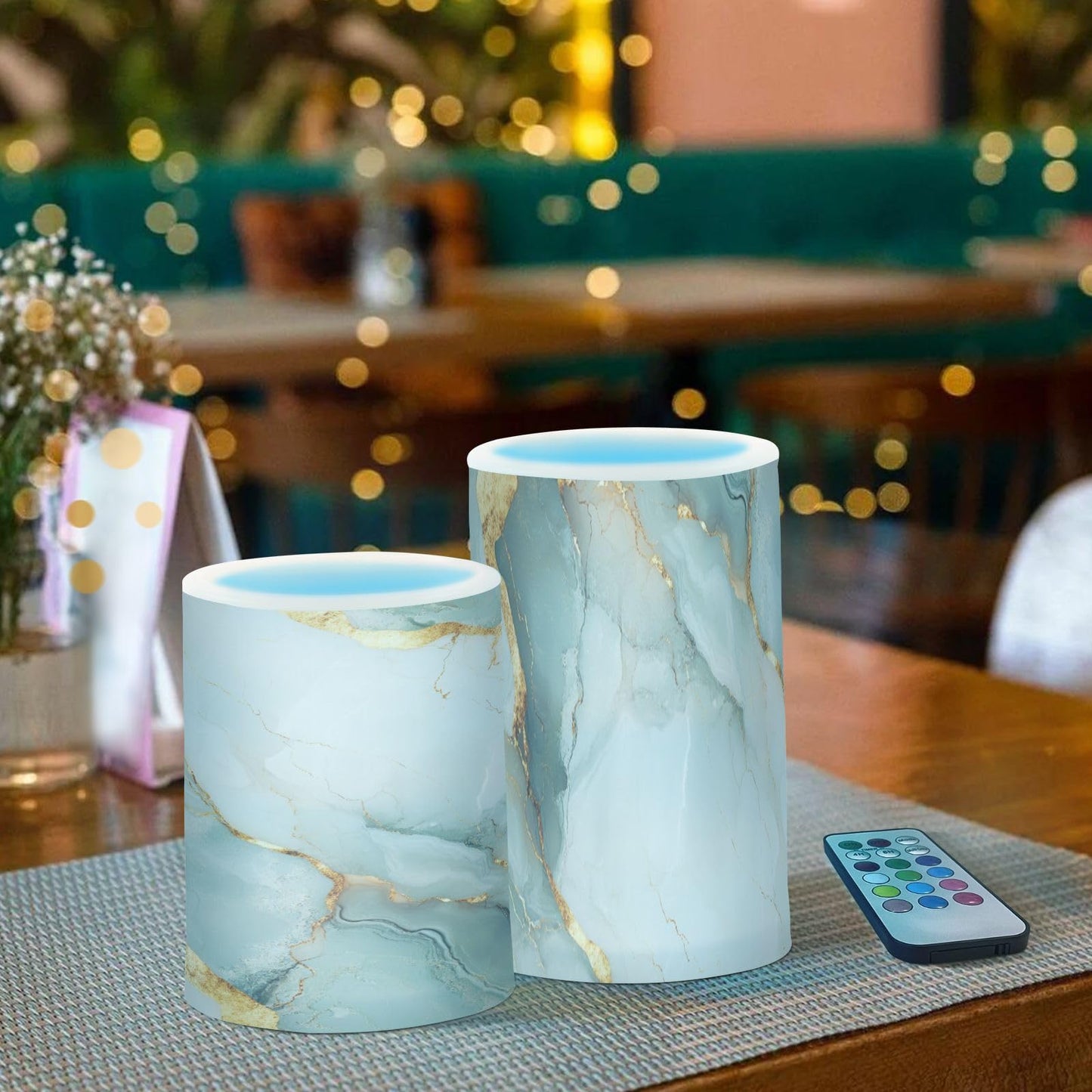 Zathe Flameless Pillar Candle Batteries Led Pillar Candles for Living Room Marble White White