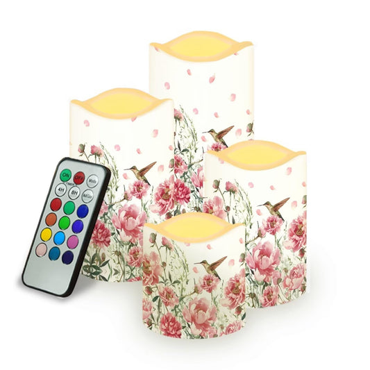 Cozeyat Pink Flower LED Candles Set of 4 Battery Powered Flameless with Remote Timer Flickering Waterproof for Indoor Outdoor Garden Table Beach Decor