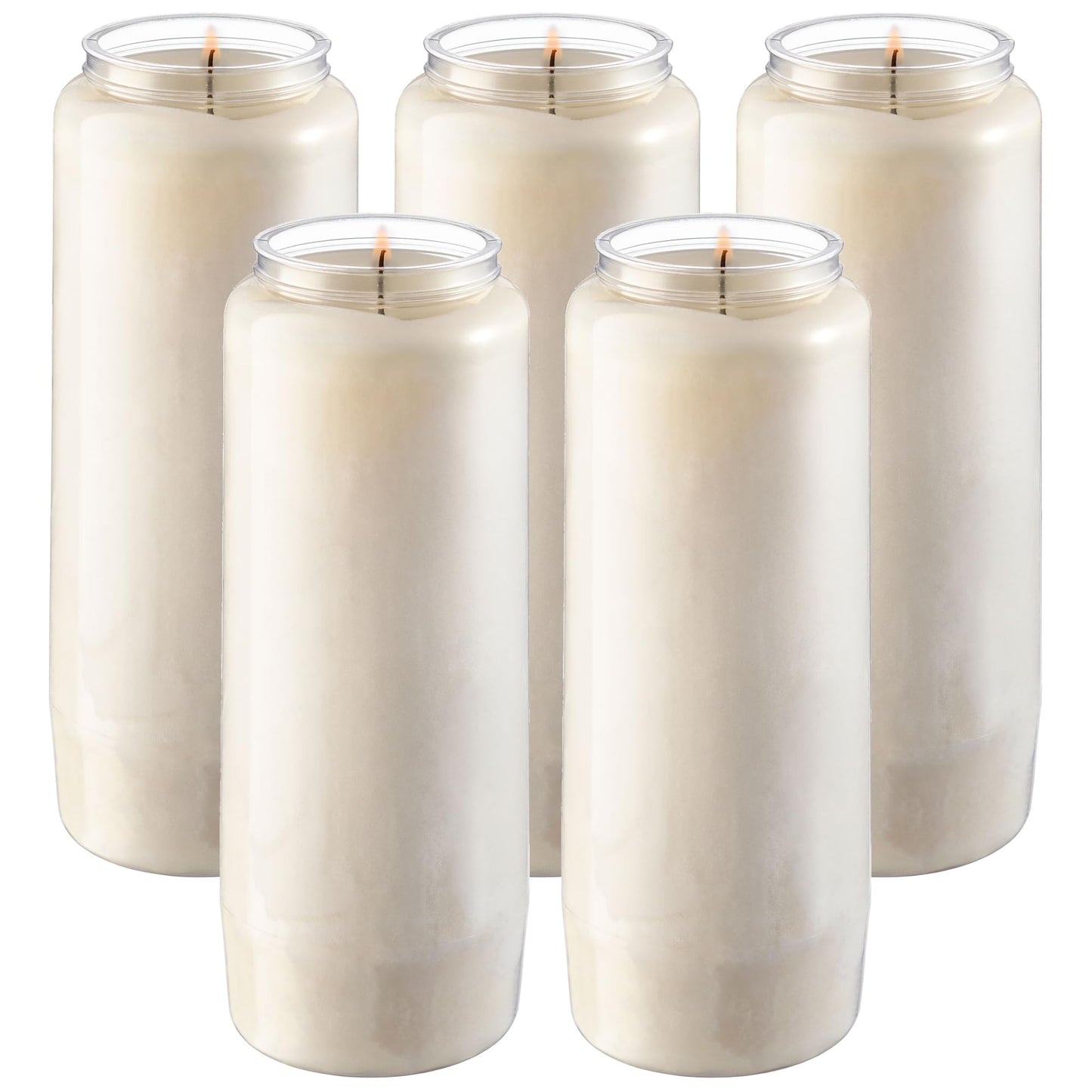 Rambue 9 Day Prayer Candles, 5 Pack - 7” White Memorial Candle for Shiva, Religious Ceremony, Party, Emergency Candles - Long Burning Vegetable Wax in Plastic Jars