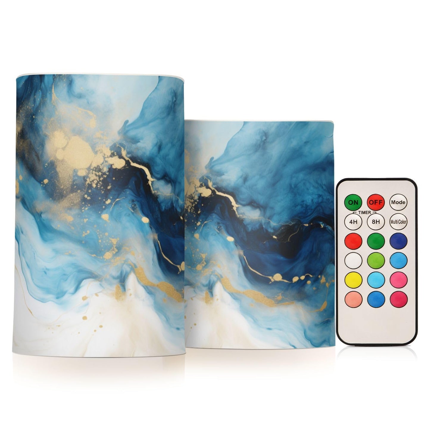 BOENLE Flickering Flameless Candles, Marble Navy Blue LED Candles with Remote Timer, Set of 2 Battery Operated Candle for Valentine Wedding Birthday