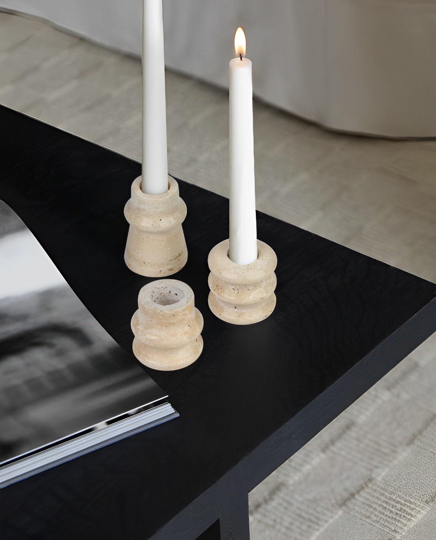 Vixdonos Natural Stone Candle Holder Set of 3 Taper Candle Candlestick Mantle Candle Stand for Home Decor,Wedding,Party and Table Centerpieces(White)