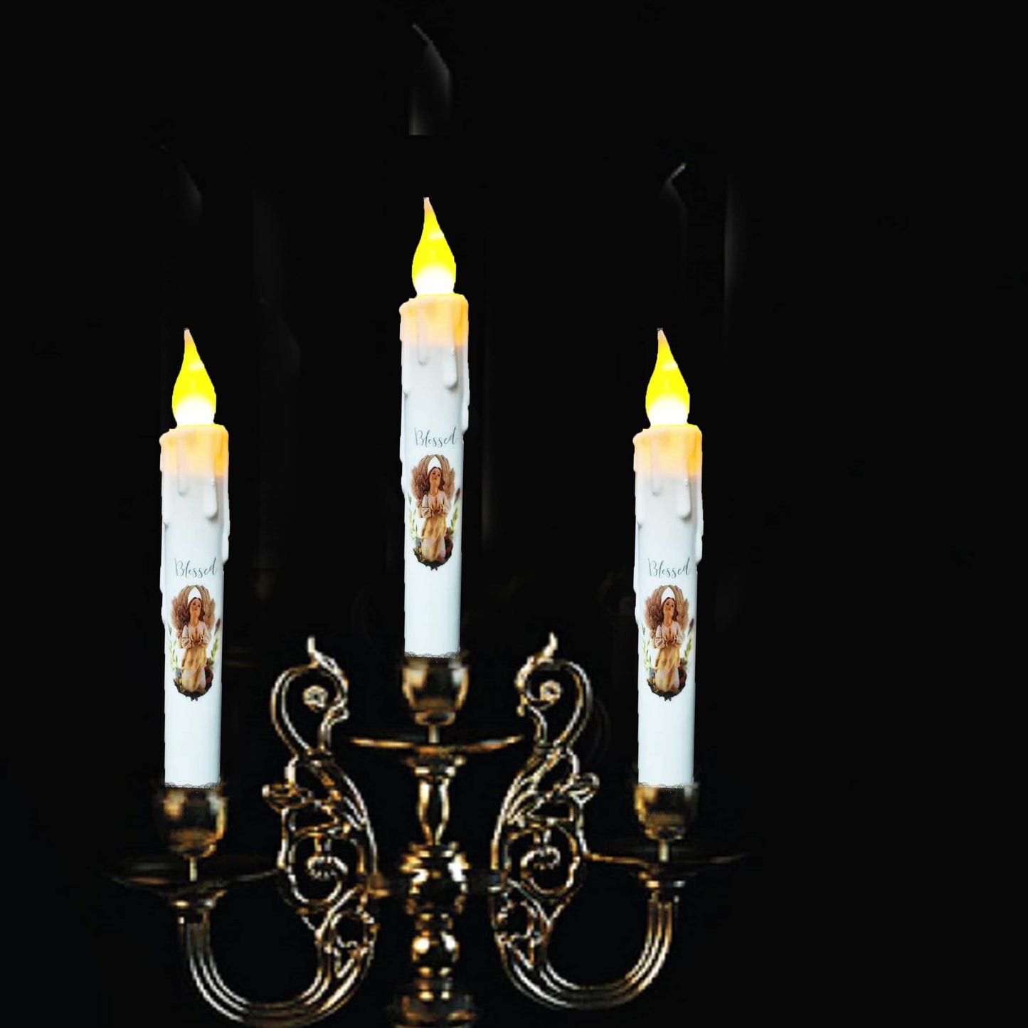 TAIANLE.Battery Operated Taper Candles with Timer, 6.75 Inch Set of 4 Primitive Flameless Taper Candles Flickeirng Flame,Angel Blessed Decor Halloween Wedding Christmas Window Decor