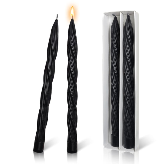 Taper Candle Black Spiral Tapered Candles 10 Inch Smokeless Candlesticks Handmade Twisted Candle Stick for Holiday Home Decor Wedding Gifts 2 PCS