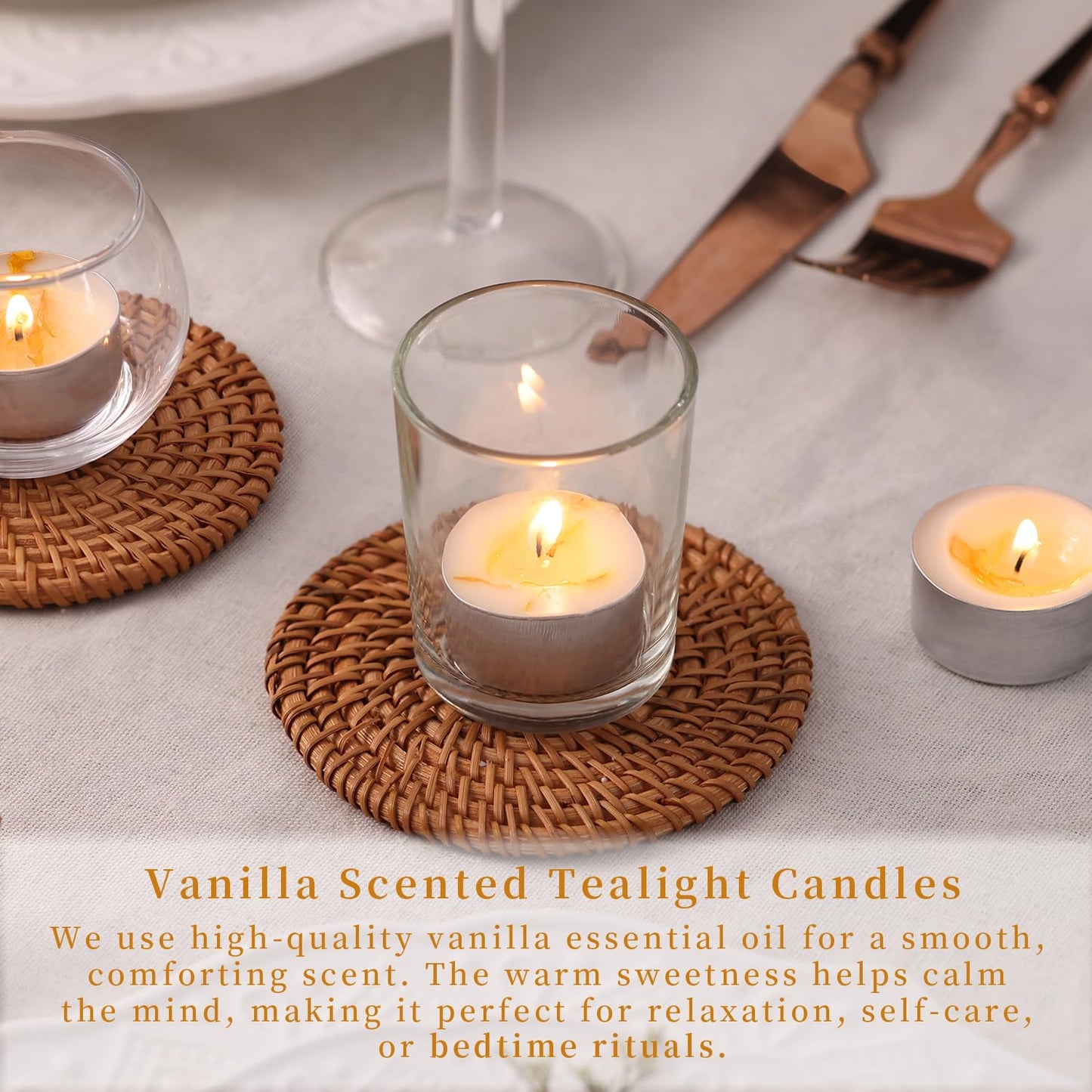 8 Pcs Vanilla Scented Tealight Candles, 6H Long Burning - 100% Palm Wax Based Scented Tea Lights with Dried Flowers, Non-Toxic/Smokeless Tea Lights Candles Bulk for Spa, Bath, Wedding