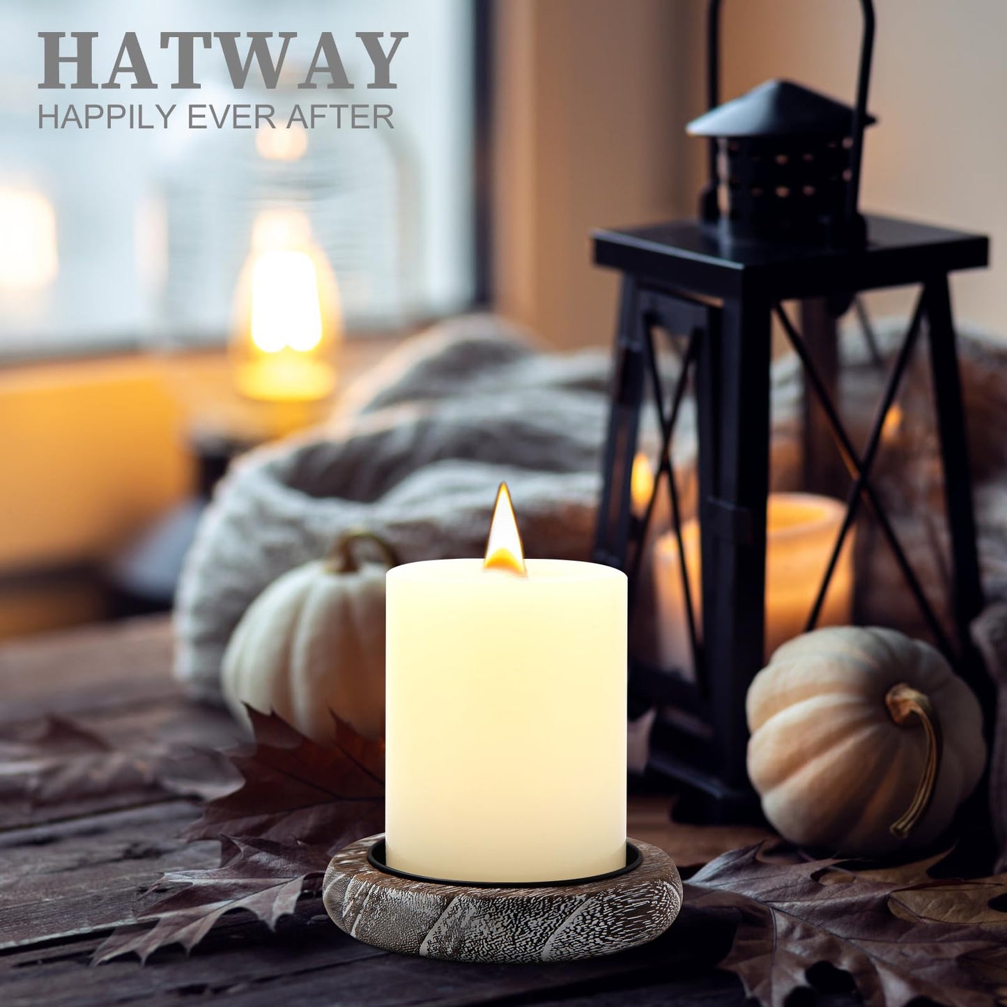 Hatway Wood Candle Holder Farmhouse Decor Wooden Pillar Candles Tray for Table Centerpiece Small Decorative Tray Riser Round Wooden Plate Pedestal Stand for Coffee Table for Christmas Decor-Bai-4