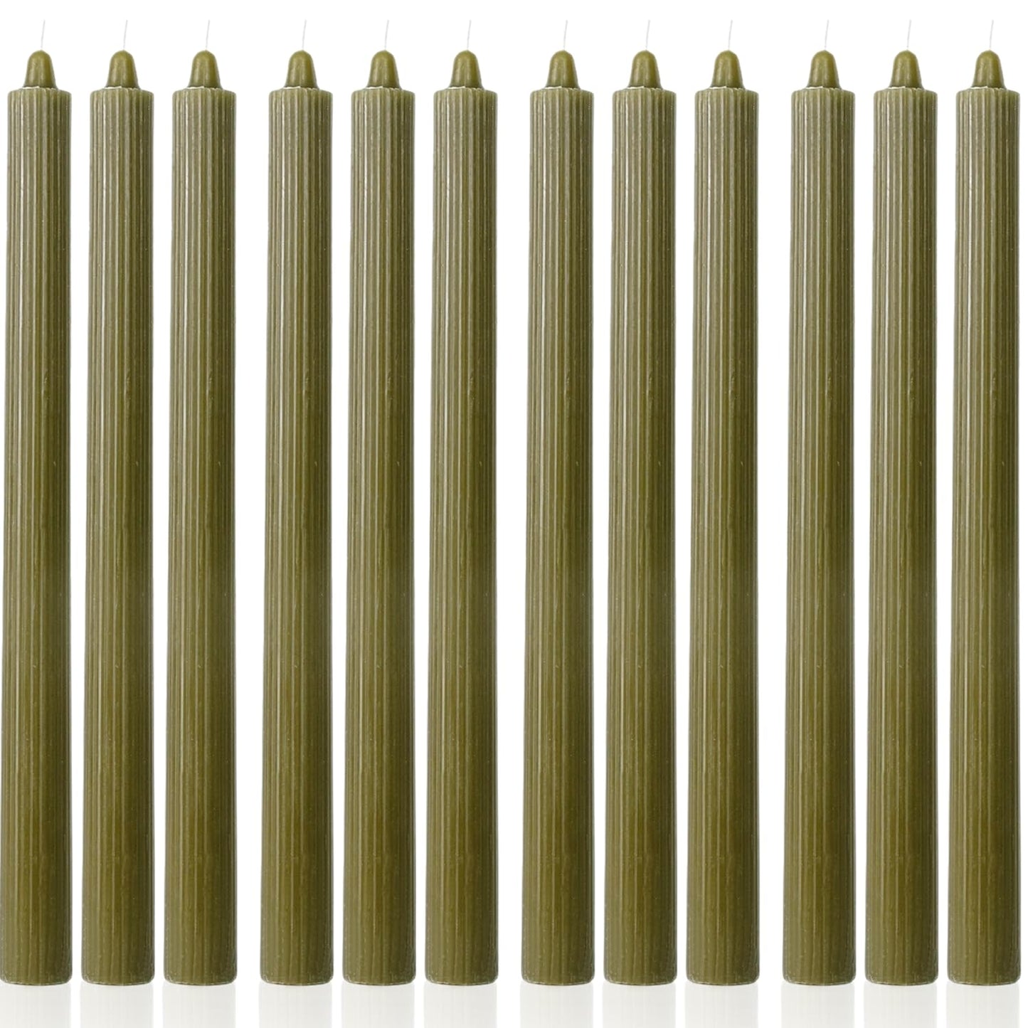 Olive Taper Candles Tall Tapered Candlesticks Set of 12 Unscented Dripless Smokeless Long Wedding Advent Home Decor Dinner Christmas-Natural Color Series-10.6 Inch