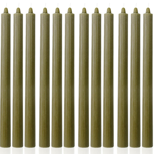 Olive Taper Candles Tall Tapered Candlesticks Set of 12 Unscented Dripless Smokeless Long Wedding Advent Home Decor Dinner Christmas-Natural Color Series-10.6 Inch