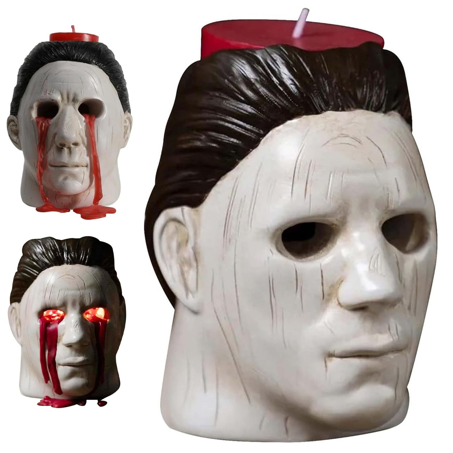 Ksheria Michael Myers Candle Holder,Halloween Candle Horror Movie Statue with Bleeding Eyes, Scary Spooky Decoration Ornament for Home Party & Living Room Contains red Candle