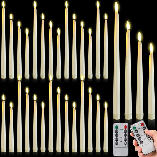 Rossesay 28 Pcs Flameless Taper Candles with Timer Remote 4 Sizes of 8.5", 9.6", 10.83", 12.8" LED Flickering Taper Candles Battery Operated for Valentine's Day Church Wedding Home Decor(Warm White)