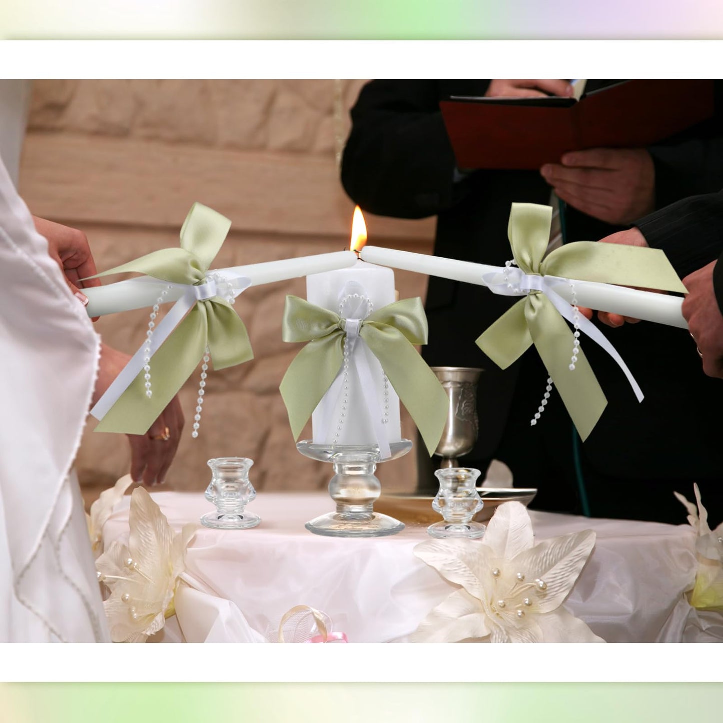 Conelist 3 Pcs Unity Candles for Wedding with Satin Bow and Glass Candle Holder Coquette Unity Pillar and Taper Candles Set Wedding Ceremony Reception Decor for Formal Events Church(Sage Green)