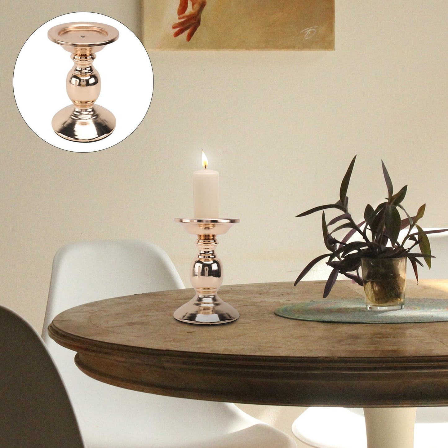 LOORGVEL Classic Design Chic Metal Candlestick Holder 16cm Gold Decorative Candleholder for Tabletop Party and Romantic Dinner Ambient Lighting