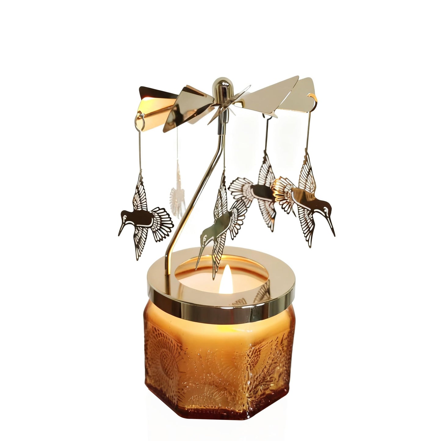 kingnero Lavender Scented Candle Carousel Rotary Candle Holder Spinning Tea Light Holder Birthday Gifts for Women, Mom, Wife, Girlfriend, Sister, Female Friends, (Golden Hummingbird)