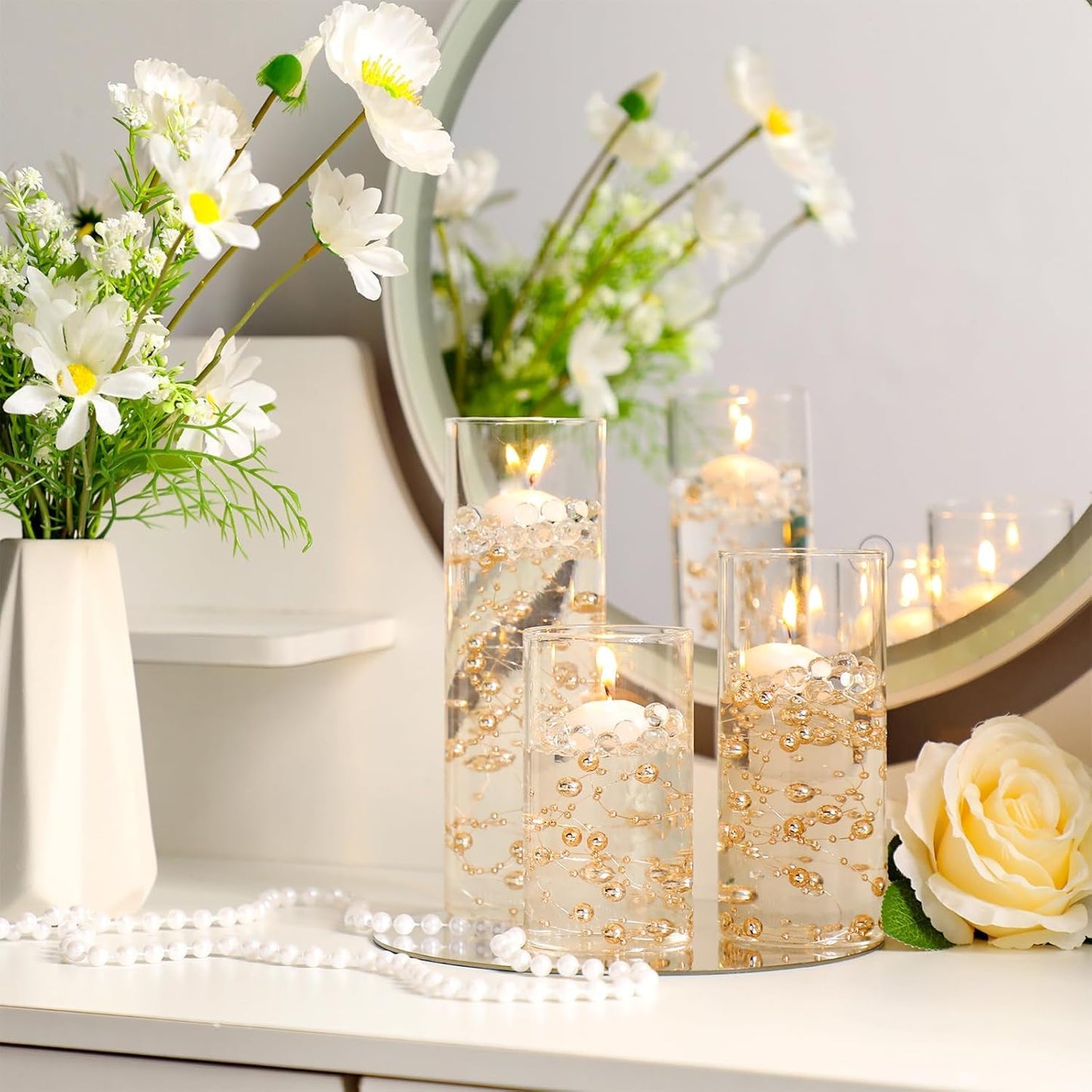 Didaey 6 Pcs Thin Cylinder Vases Set for Centerpieces 2.5'' Diameter 2mm Thickness Clear Glass Vase Hurricane Floating Candle Holder for Wedding Table Decoration (2.5'' X 5'',6'',8'')