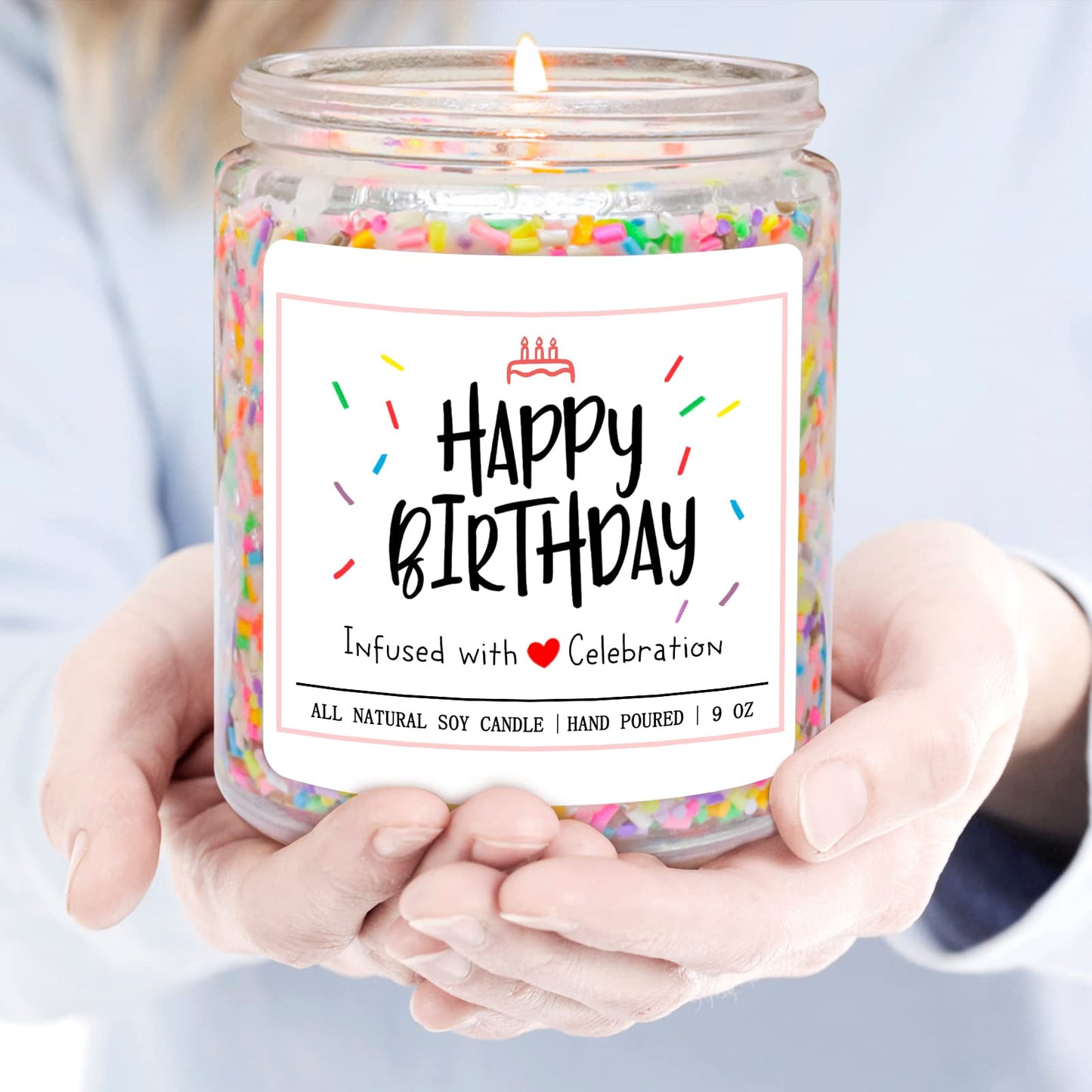 Homsolver Happy Birthday Gifts for Women Unique, Vanilla Cream Scent with Sprinkles Candy Birthday Candles for Her, Handmade Aromatherapy Candle Decor