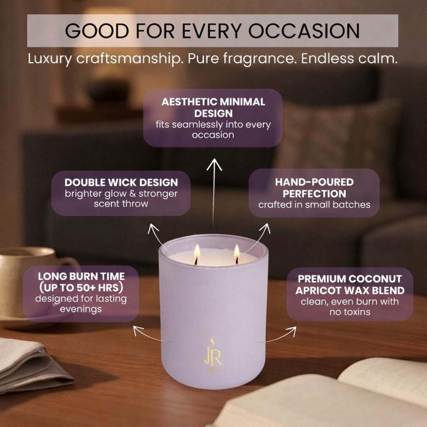 Luxury Coconut Apricot Scented Wax Candle – Lavender, Vanilla & Sage – 12oz Hand-Poured Non-Toxic Scented Candle with Amethyst – 50+ Hour Burn Aromatherapy Candle – Home Decor Gift