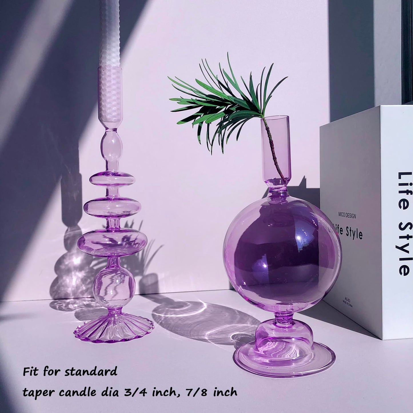 Amanman Candle Stick Candle Holder, Glass Candle Holders for Table Centerpiece, Modern Style Purple Candle Holder Mixed 4pcs