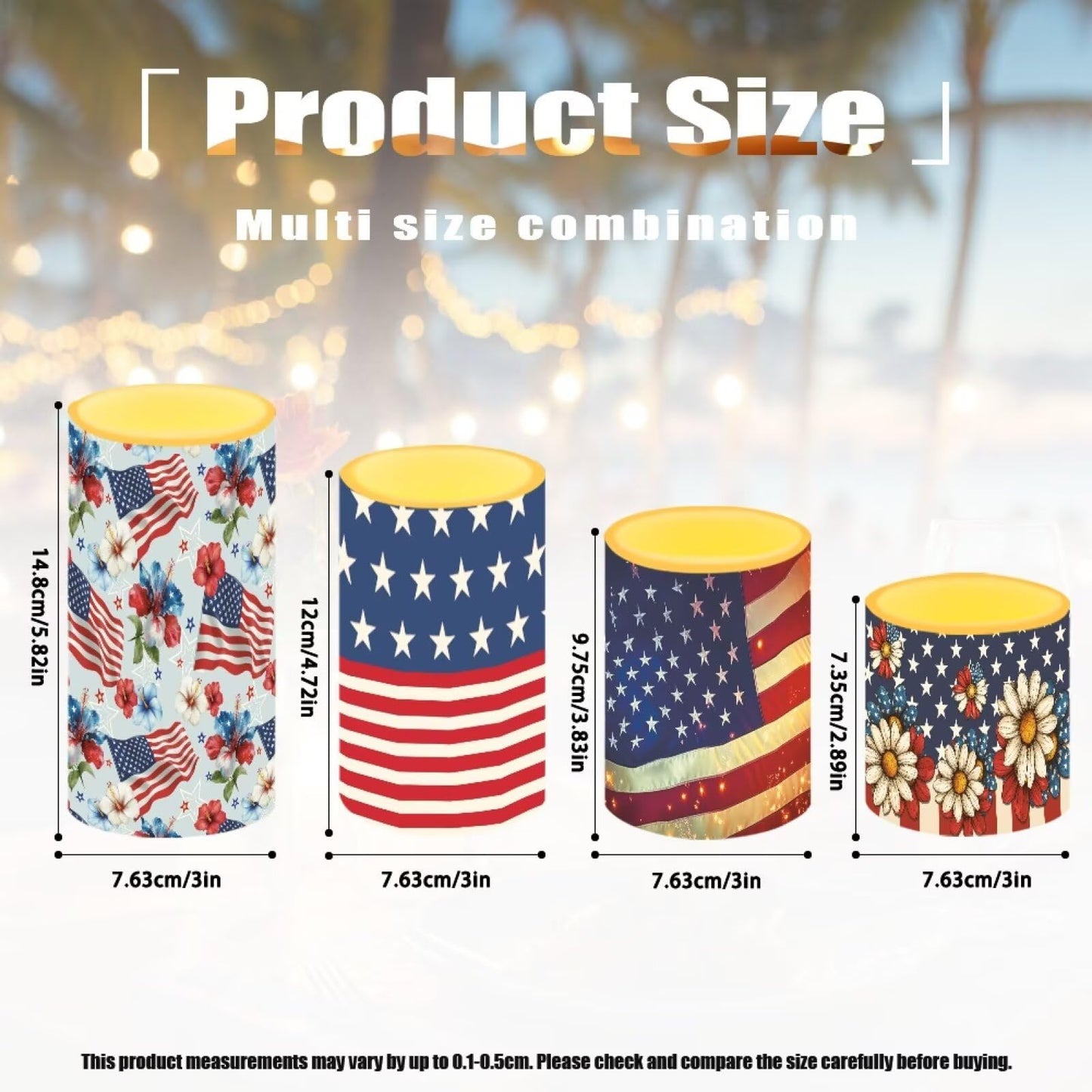 NETILGEN Patriotic American Flag Theme Flickering Flameless Candles 4 Packs Battery Powered LED Candles with Timer Remote Control American Independence Day 250th Anniversary Decor