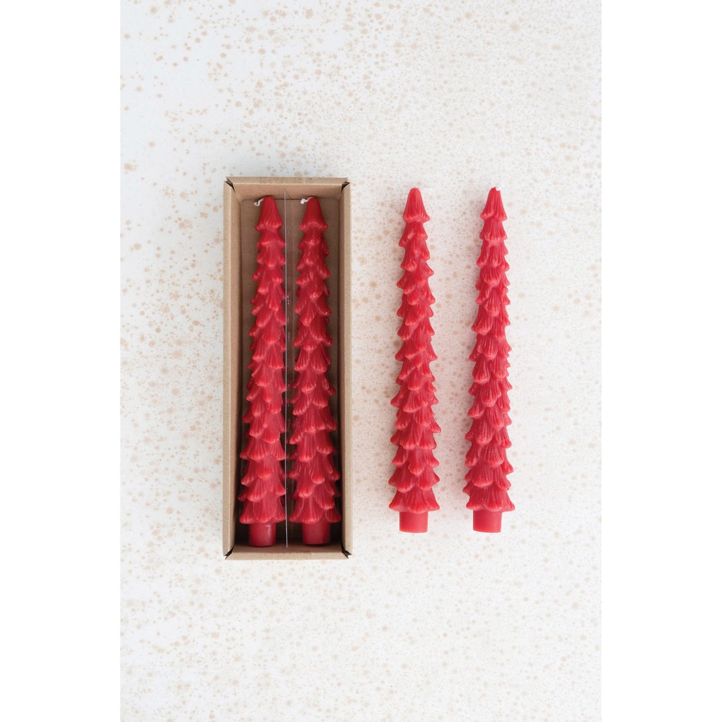 Creative Co-Op Unscented Tree Shaped Taper Candles, Holly Berry Red