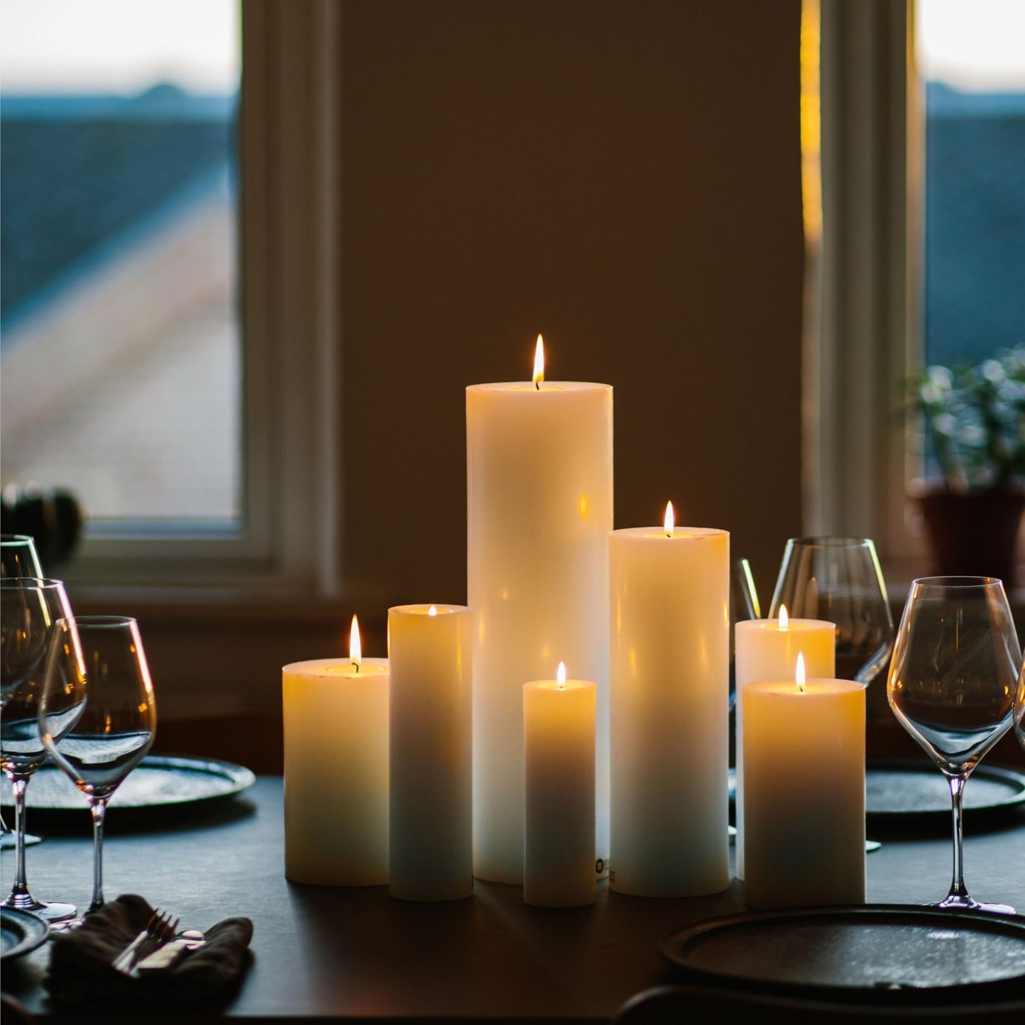 Pillar Candles, Handmade in Europe, 6 Pack – RSPO Certified, Dripless & Smokeless Velas, Long Burning Candles 45 Hours per Large Candle, Unscented Candle Set (6 pcs, Ø 2.4 in x H 4.7 in, Off-White)